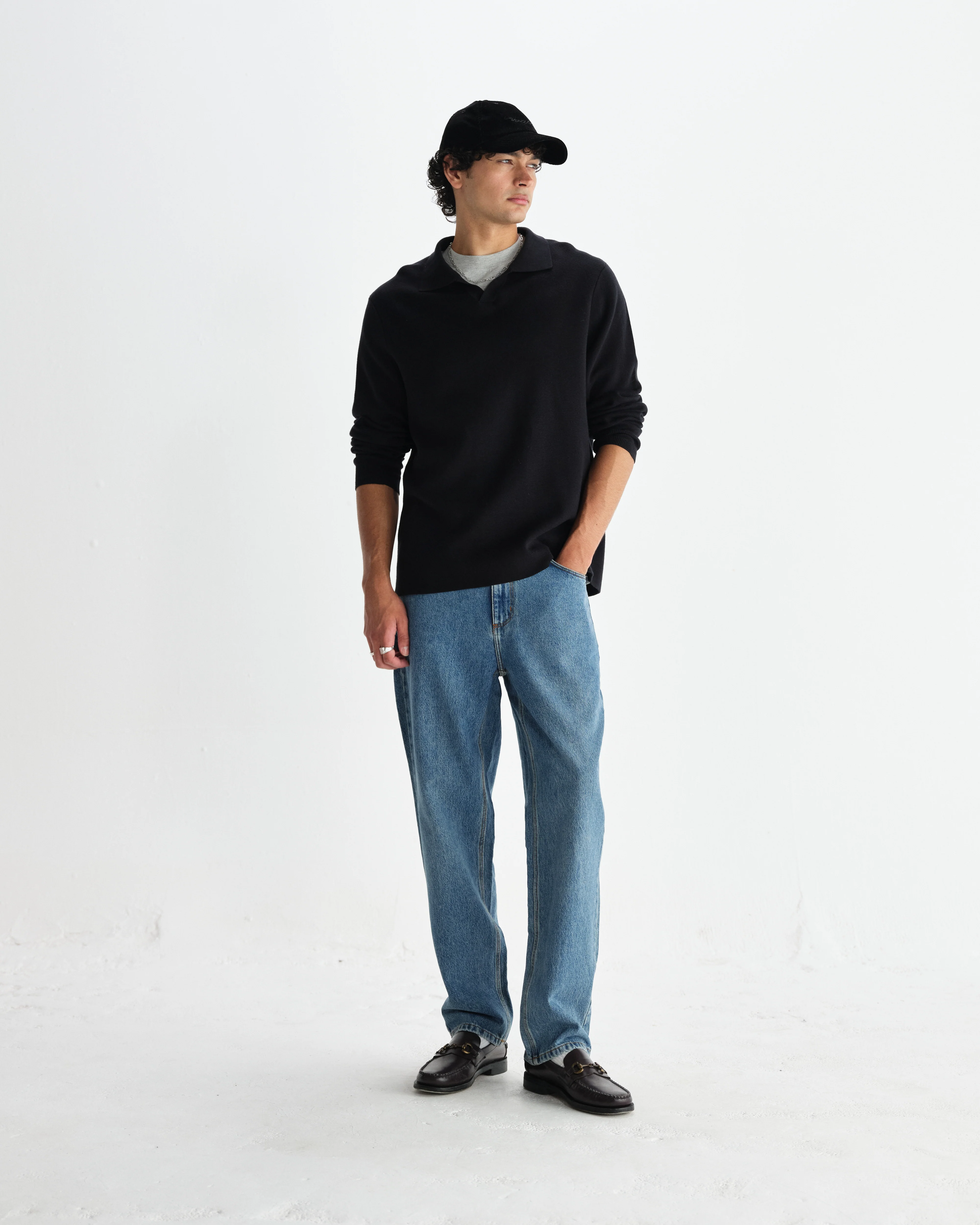 Carter - Black Open Collar Milano Knit Polo - Image 4