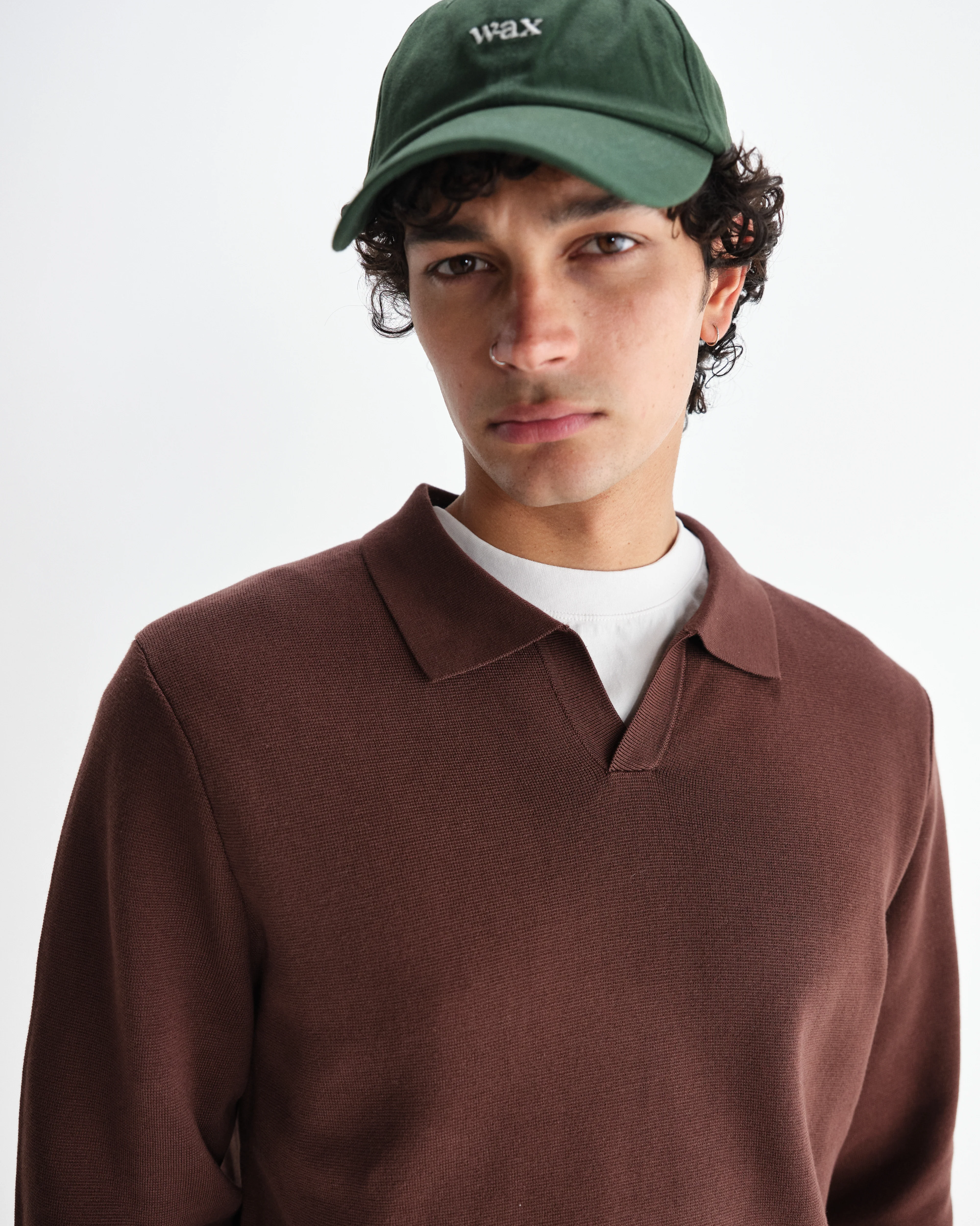 Carter - Brown Open Collar Milano Knit Polo - Image 3