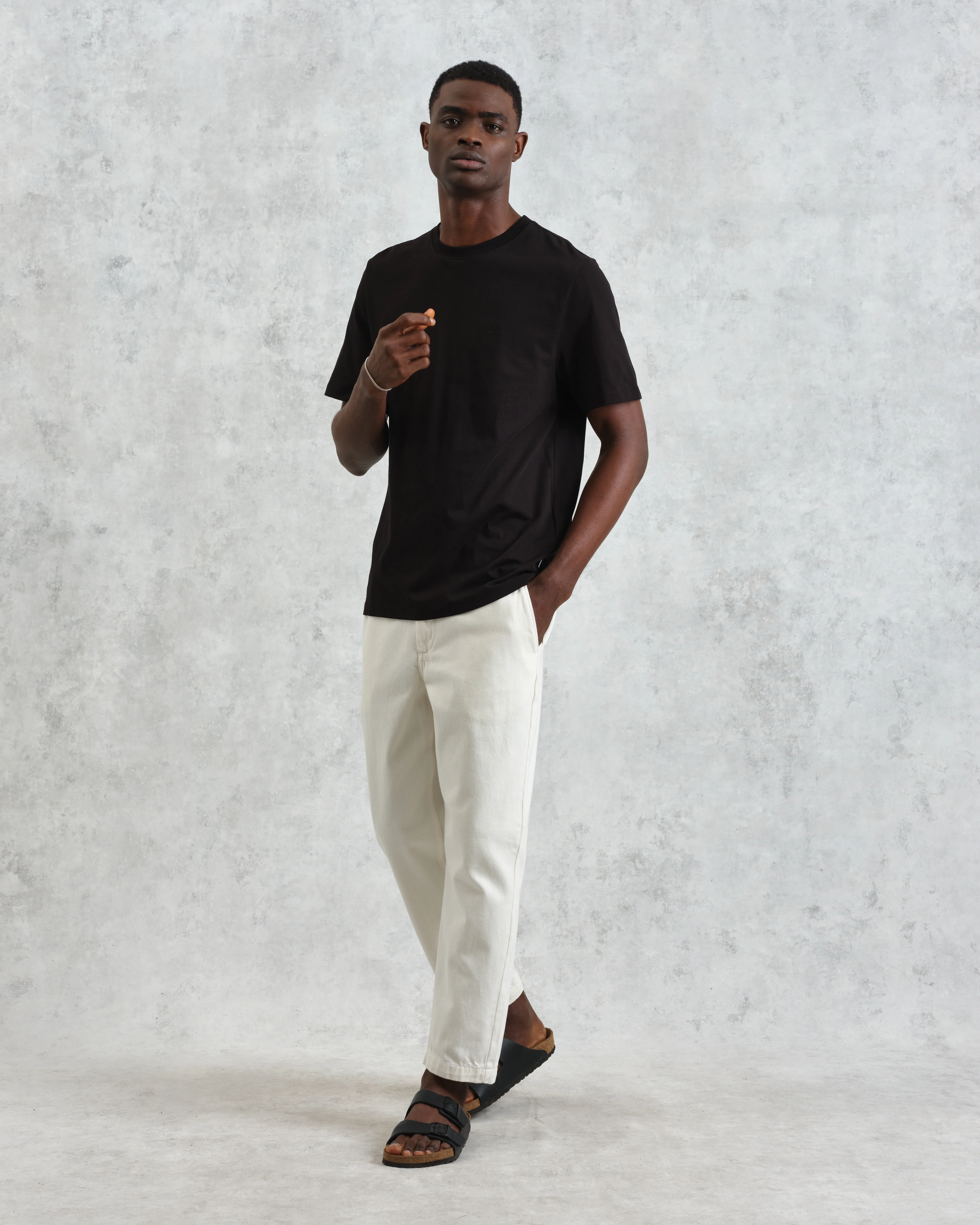 Dean - Black Embroidered Logo Organic Cotton T-Shirt - Image 4