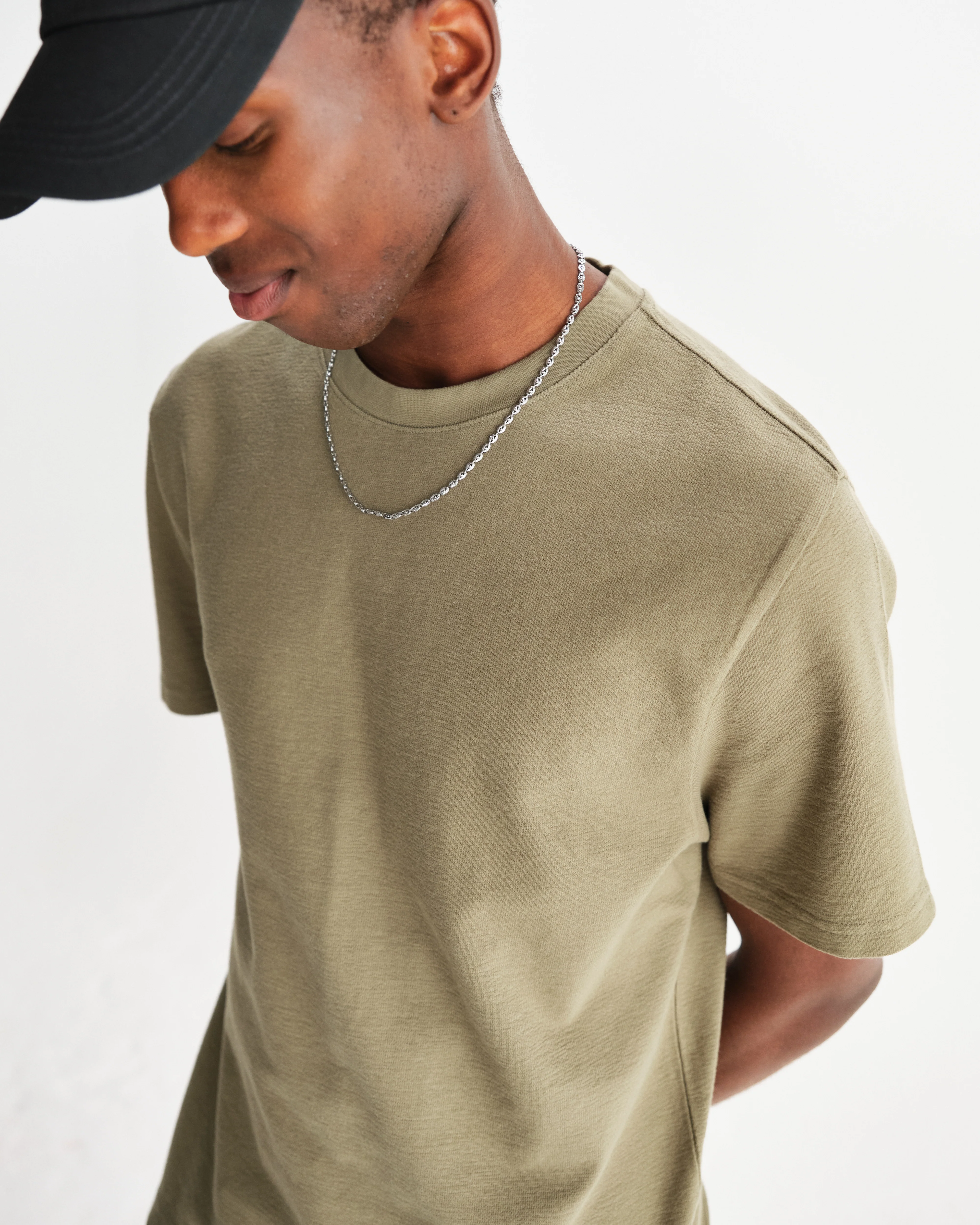 Dean - Green Textured Organic Cotton T-Shirt - Image 3