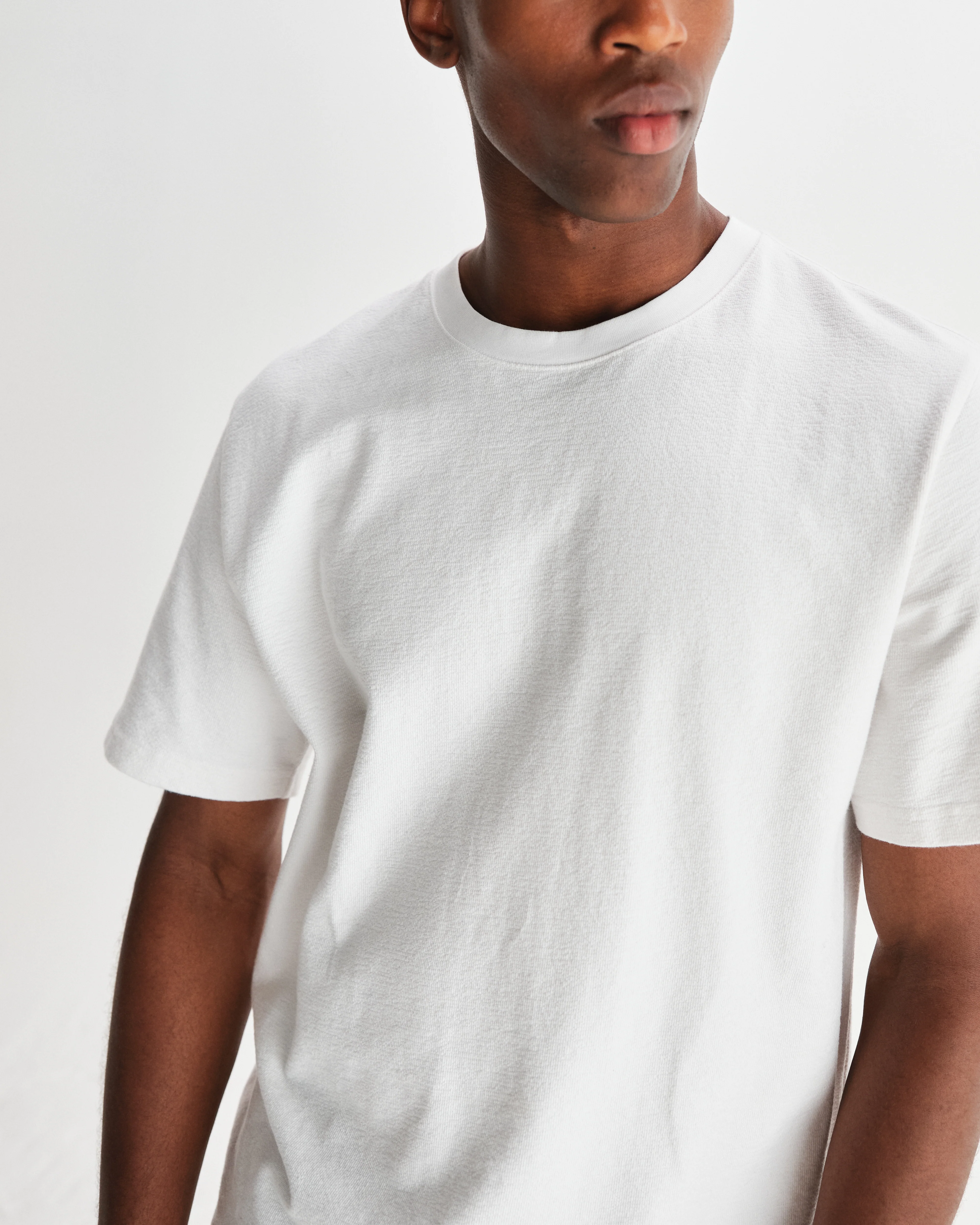 Dean - White Textured Organic Cotton T-Shirt - Image 3