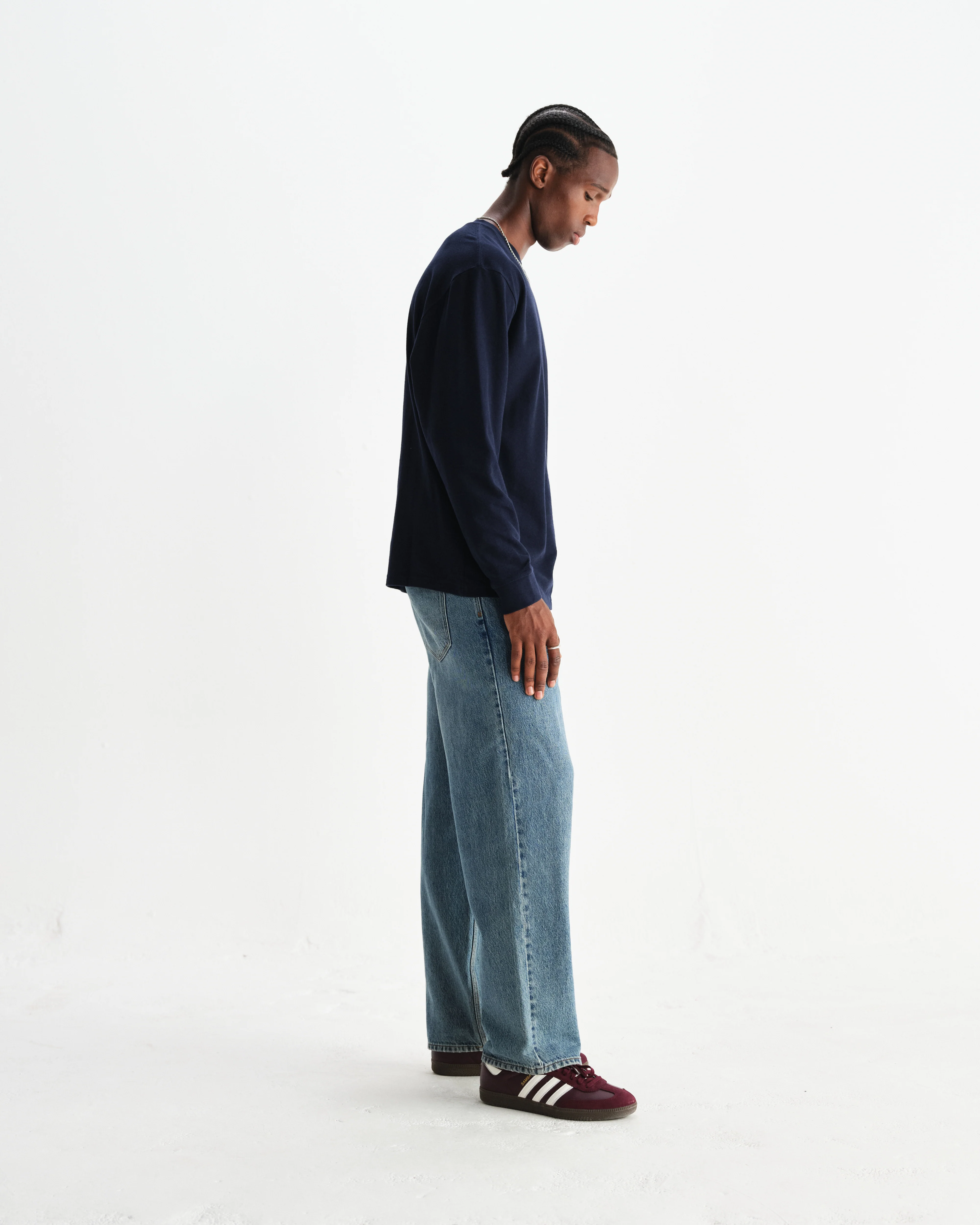 Hayden - Navy Textured Organic Cotton Long Sleeve T-Shirt - Image 5