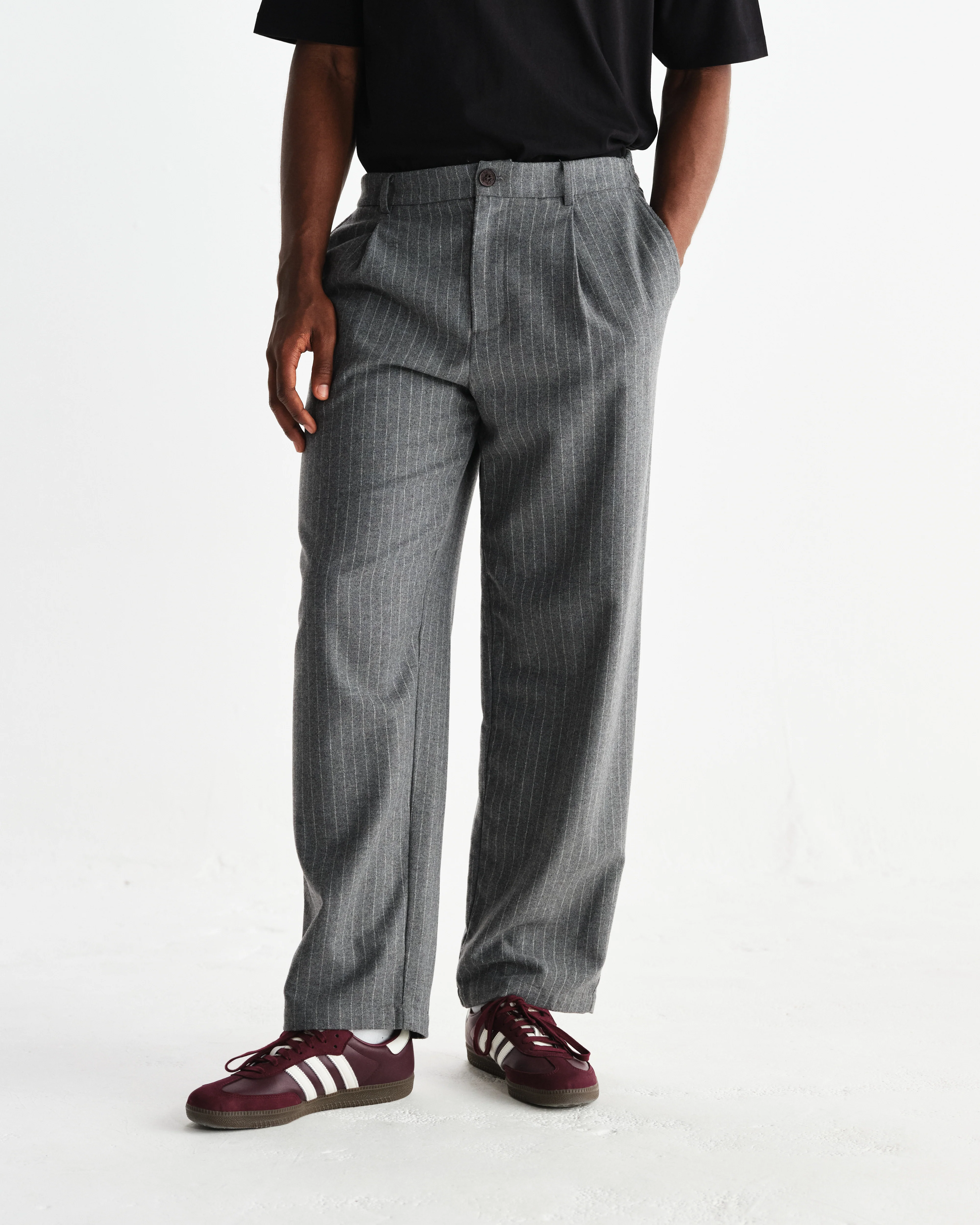 Malham - Charcoal Grey Pinstripe Wool Trousers - Image 3