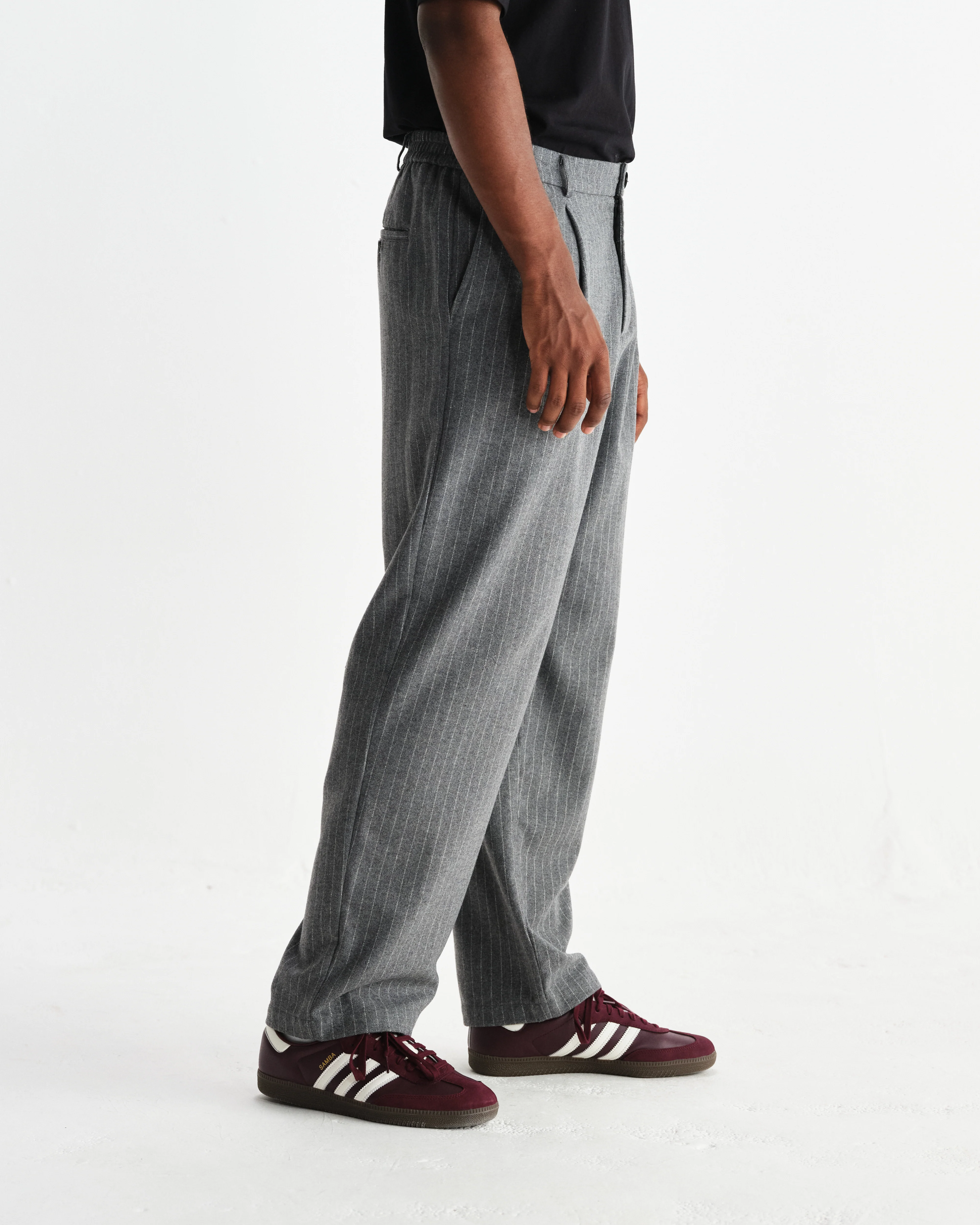 Malham - Charcoal Grey Pinstripe Wool Trousers - Image 4