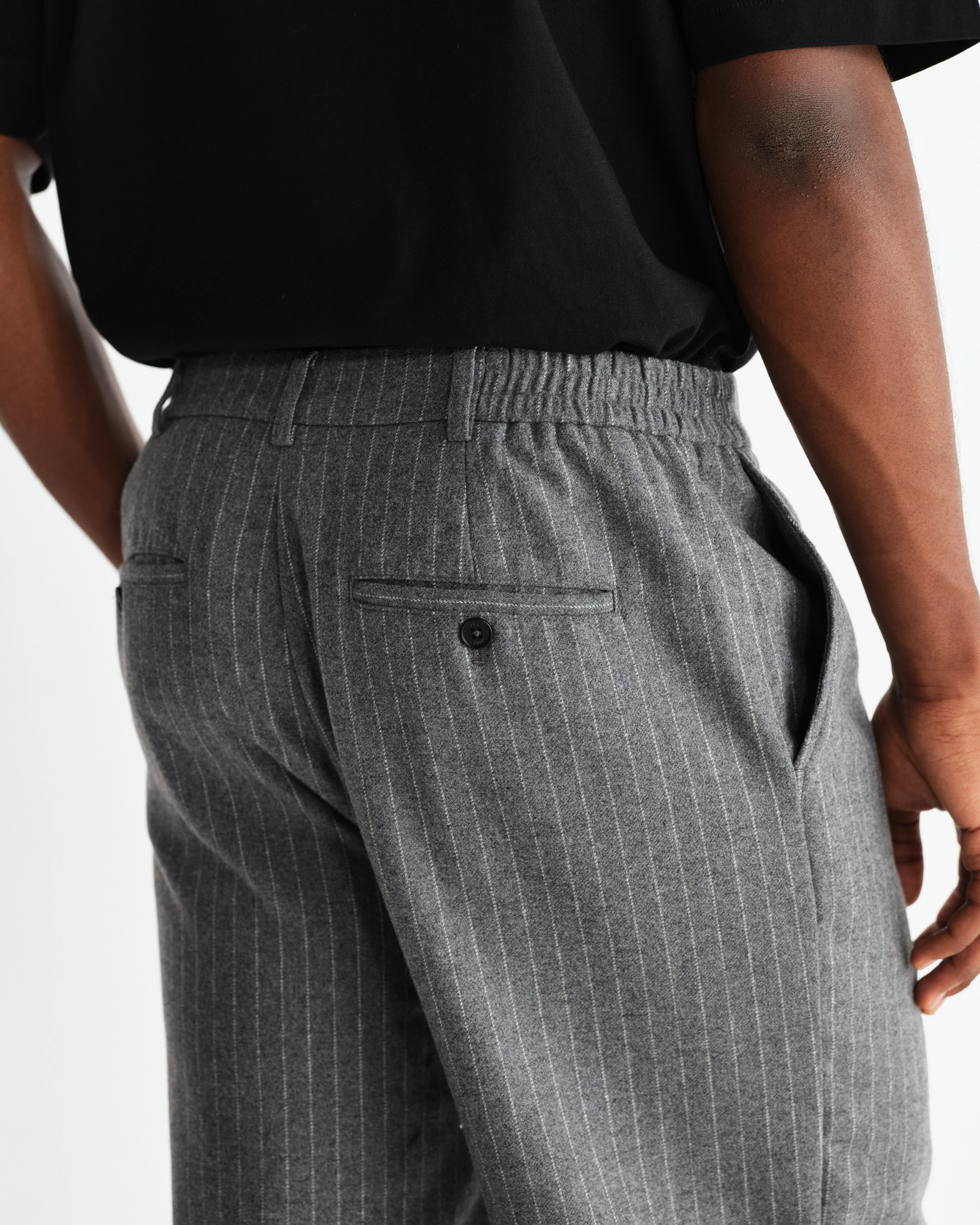 Malham - Charcoal Grey Pinstripe Wool Trousers - Image 6