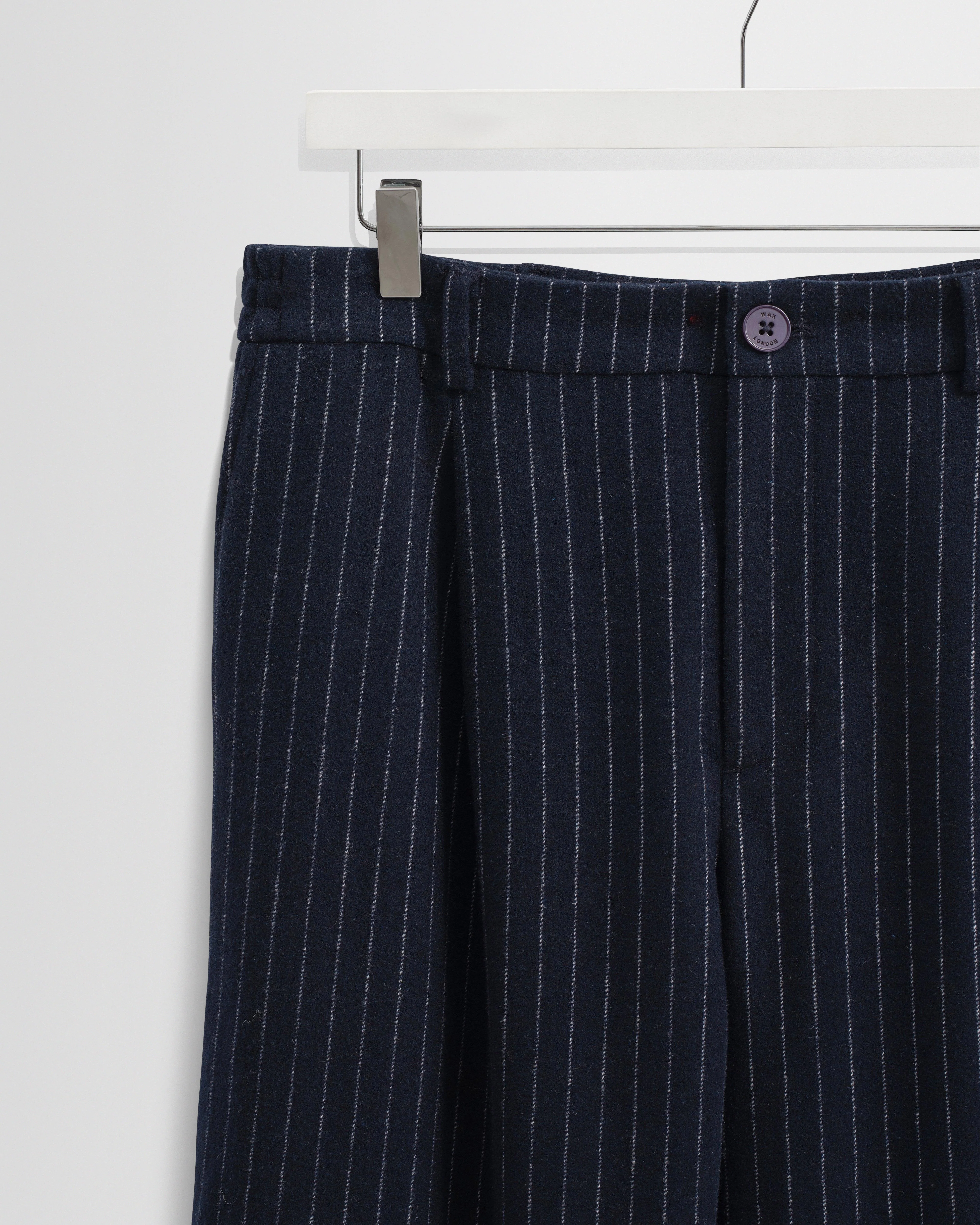 Malham - Navy Pinstripe Wool Trousers - Image 7