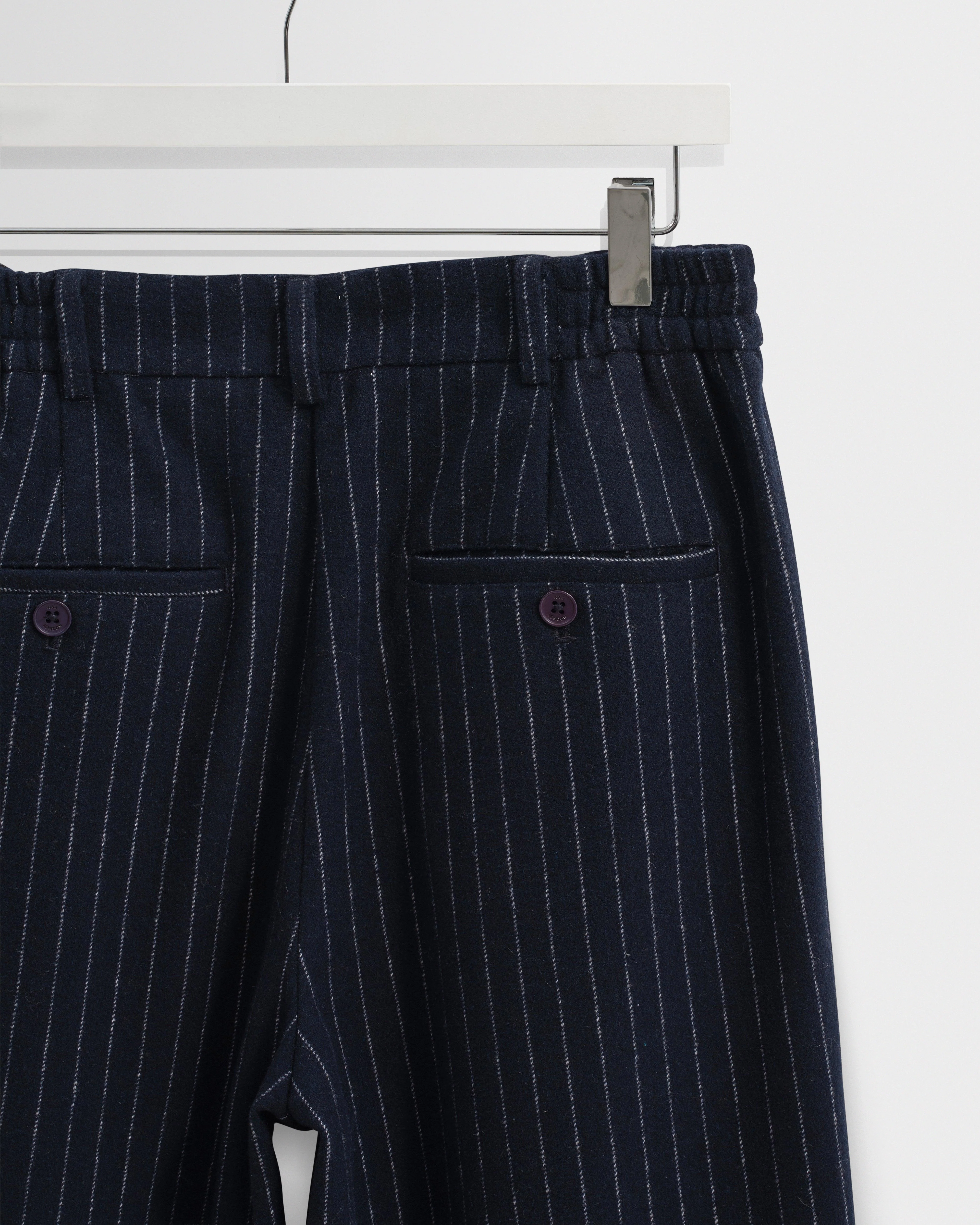 Malham - Navy Pinstripe Wool Trousers - Image 9