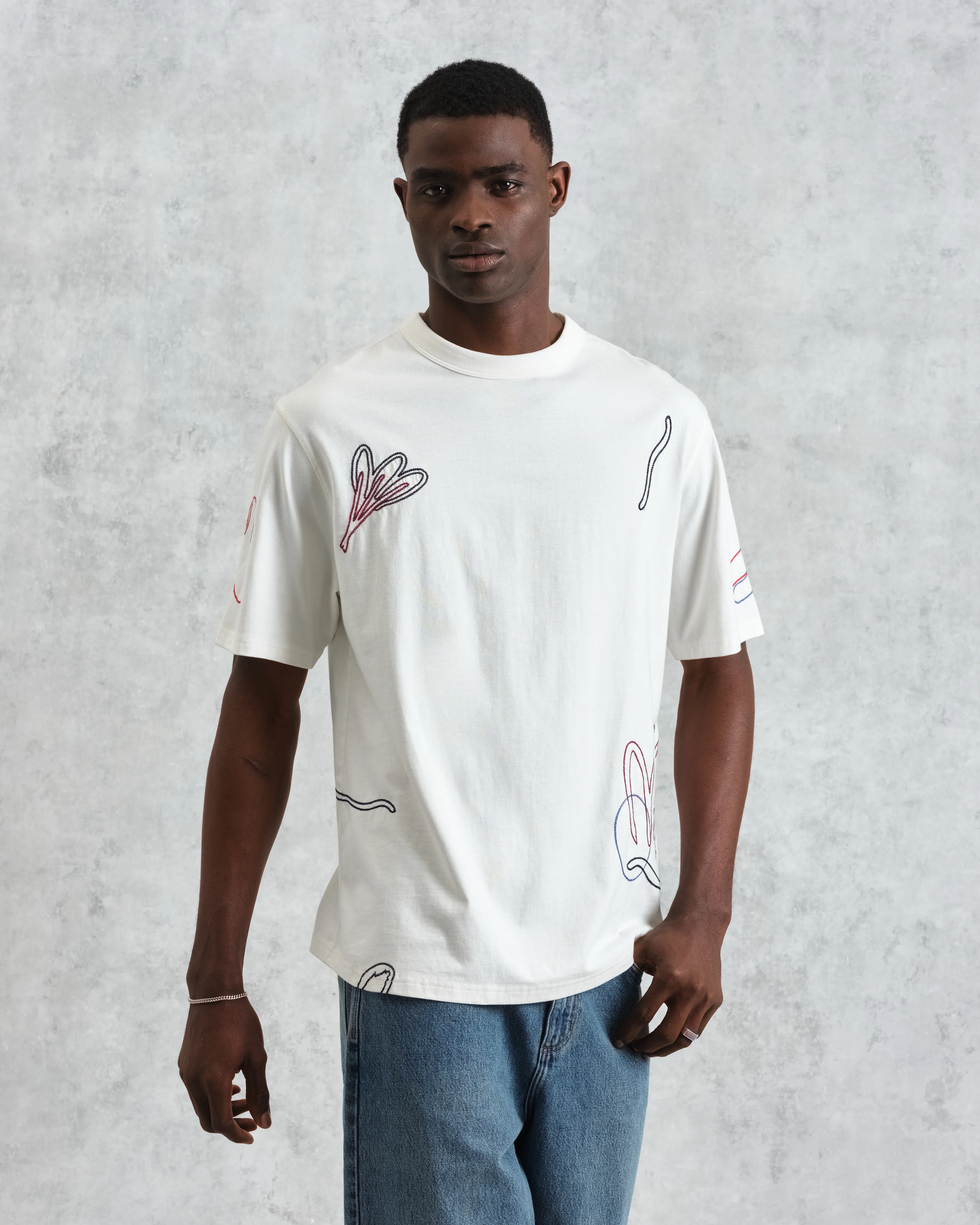 Milton - Ecru Embroidered Organic Cotton T-Shirt - Image 3