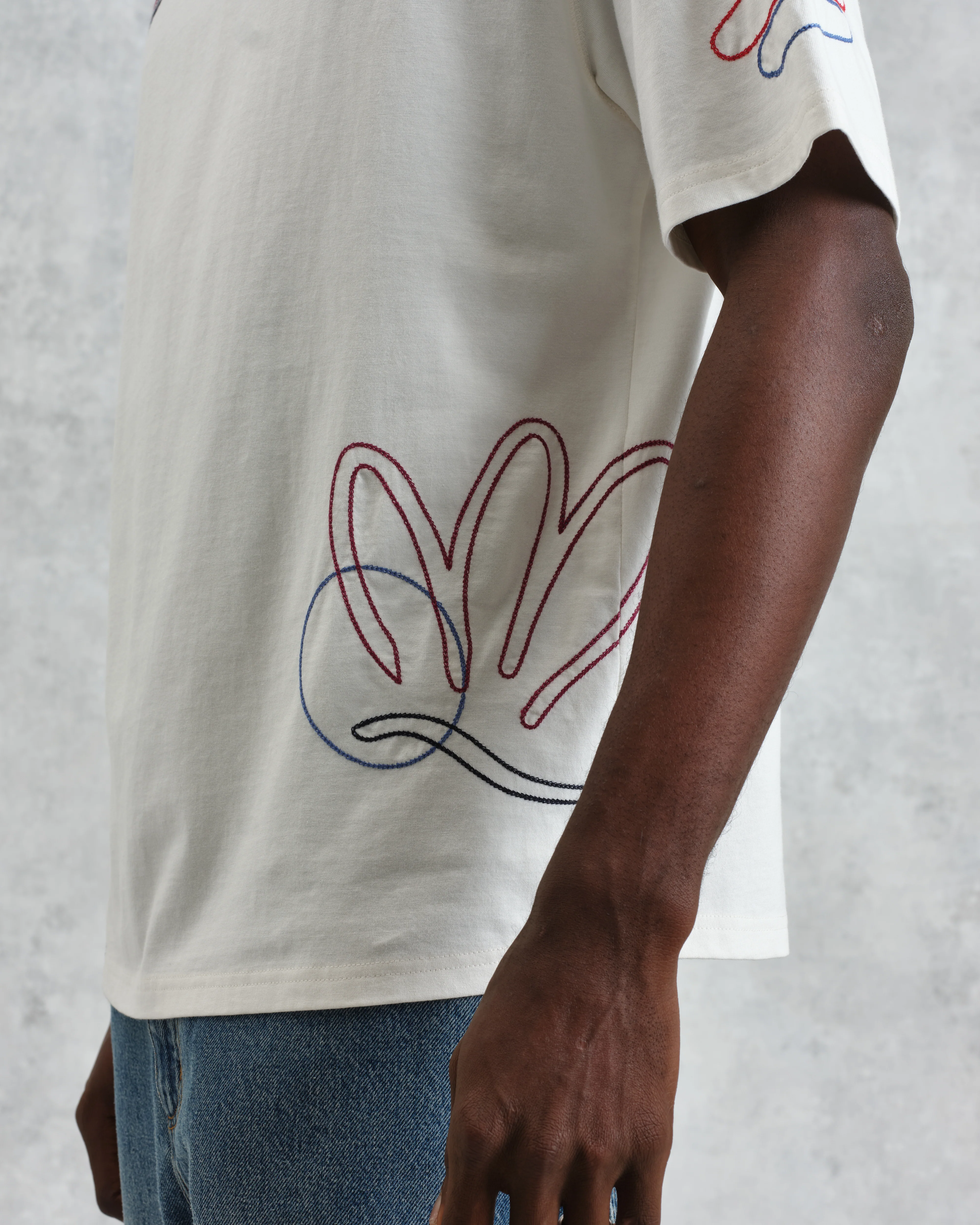 Milton - Ecru Embroidered Organic Cotton T-Shirt - Image 6