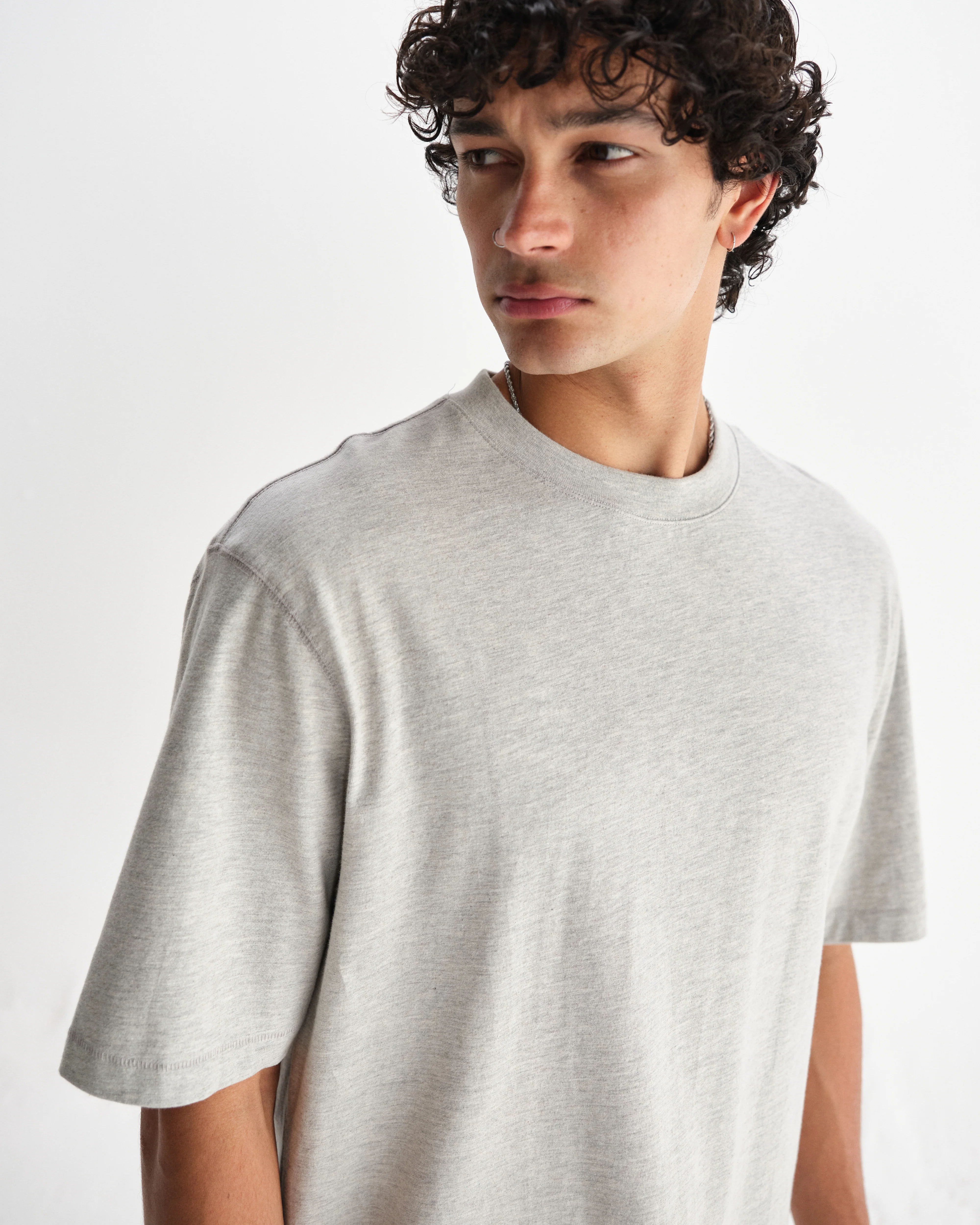 Milton - Grey Marl Organic Compact Cotton T-Shirt - Image 3