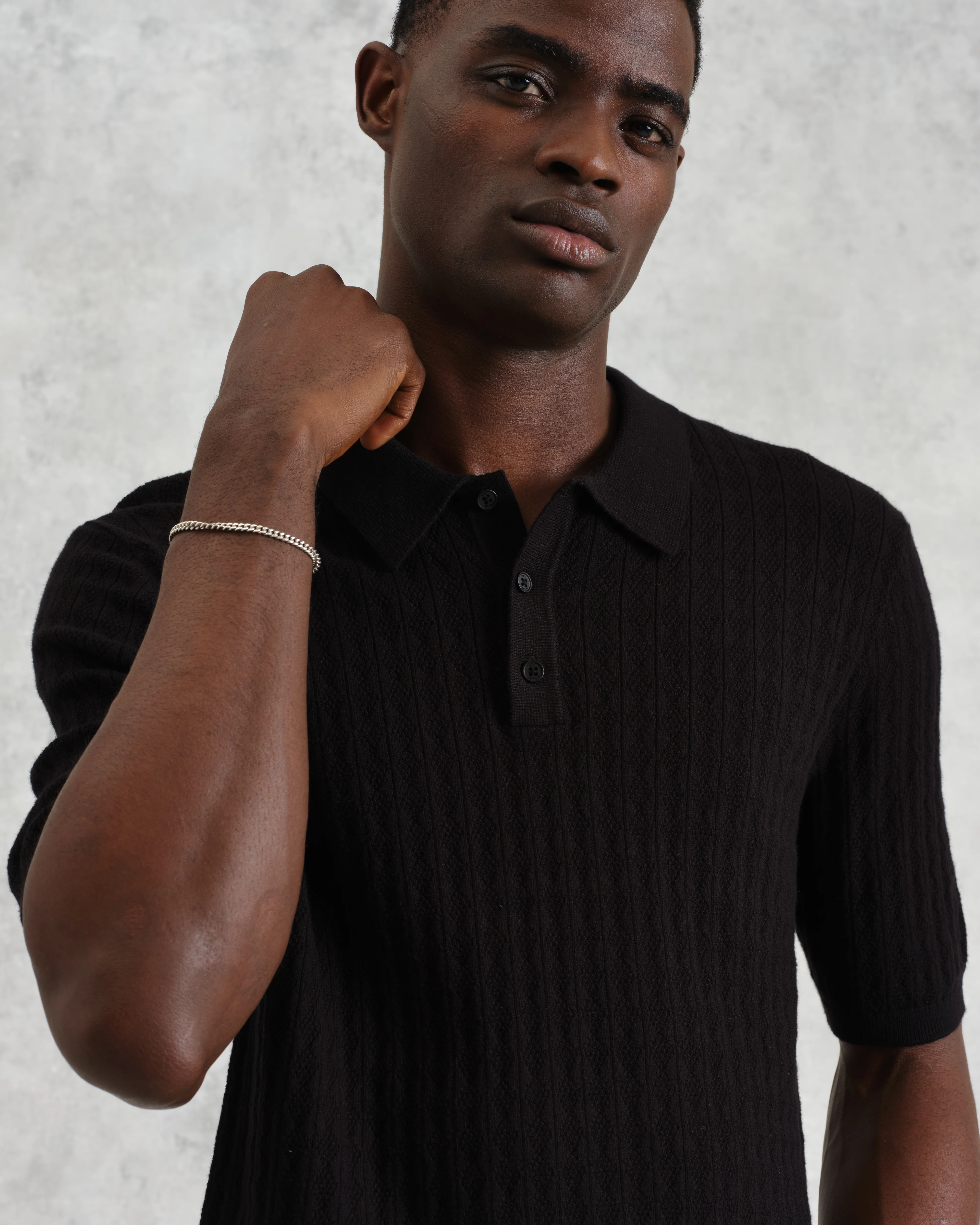 Naples - Black Diamond Stripe Knitted Polo - Image 3