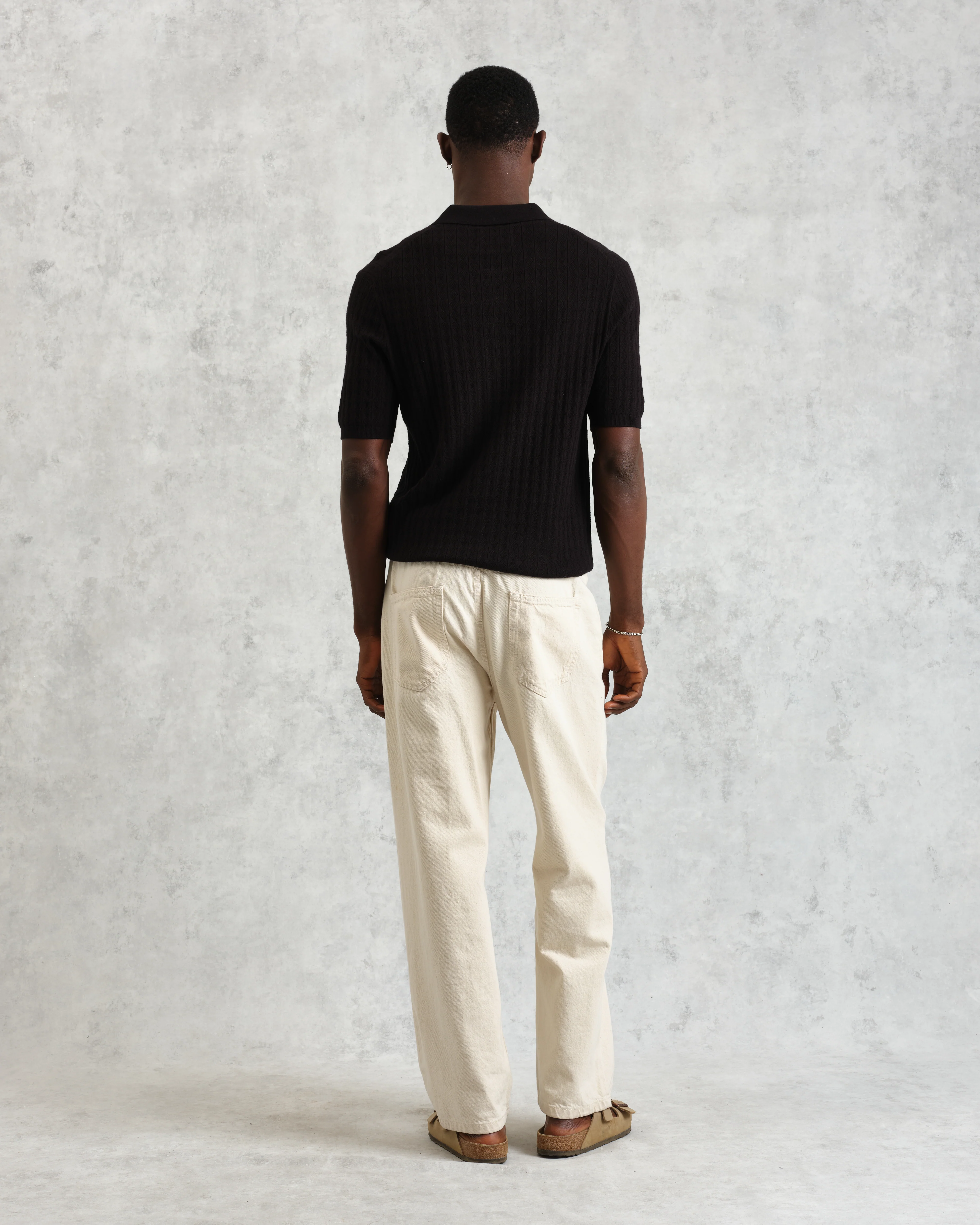 Naples - Black Diamond Stripe Knitted Polo - Image 5