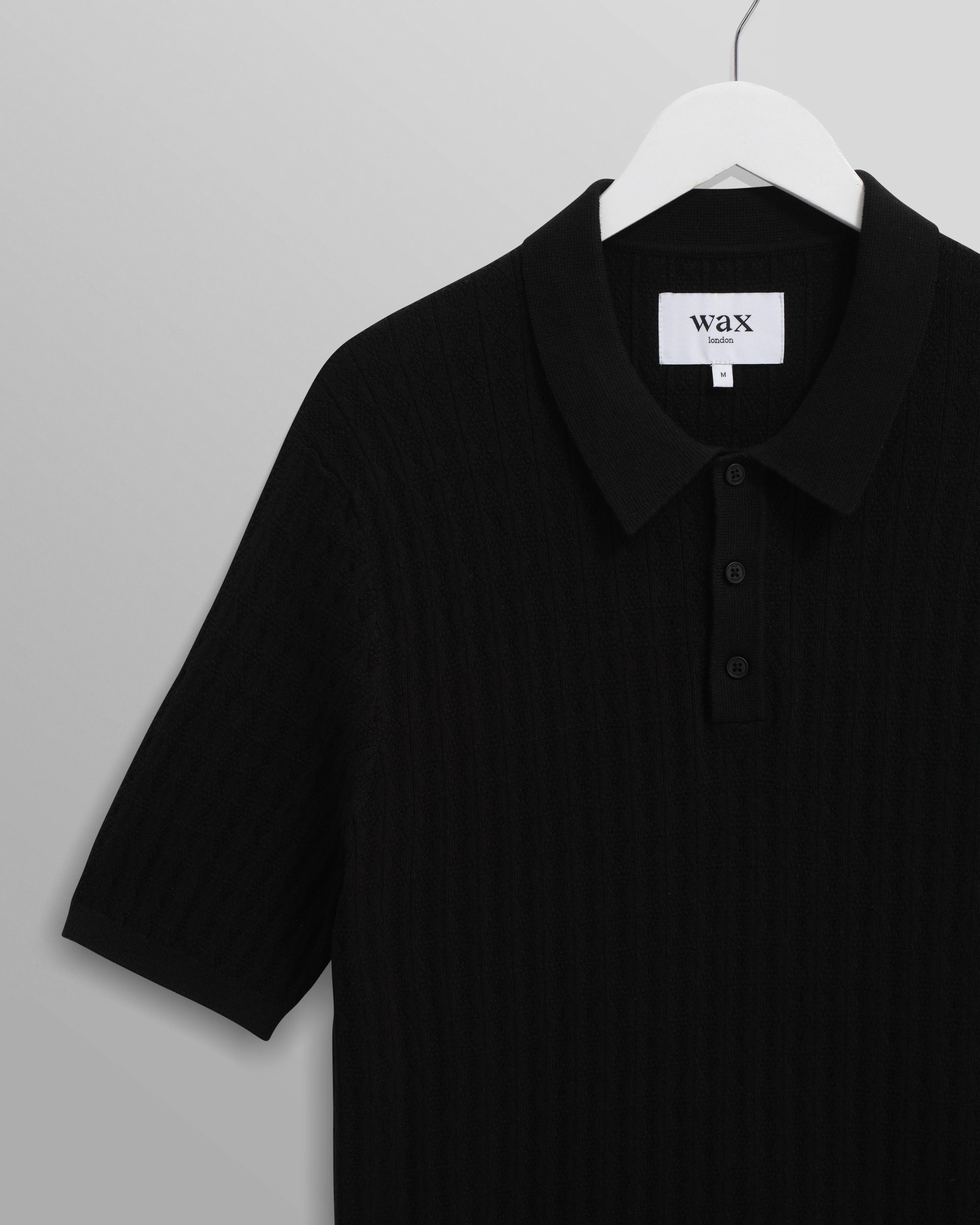 Naples - Black Diamond Stripe Knitted Polo - Image 6