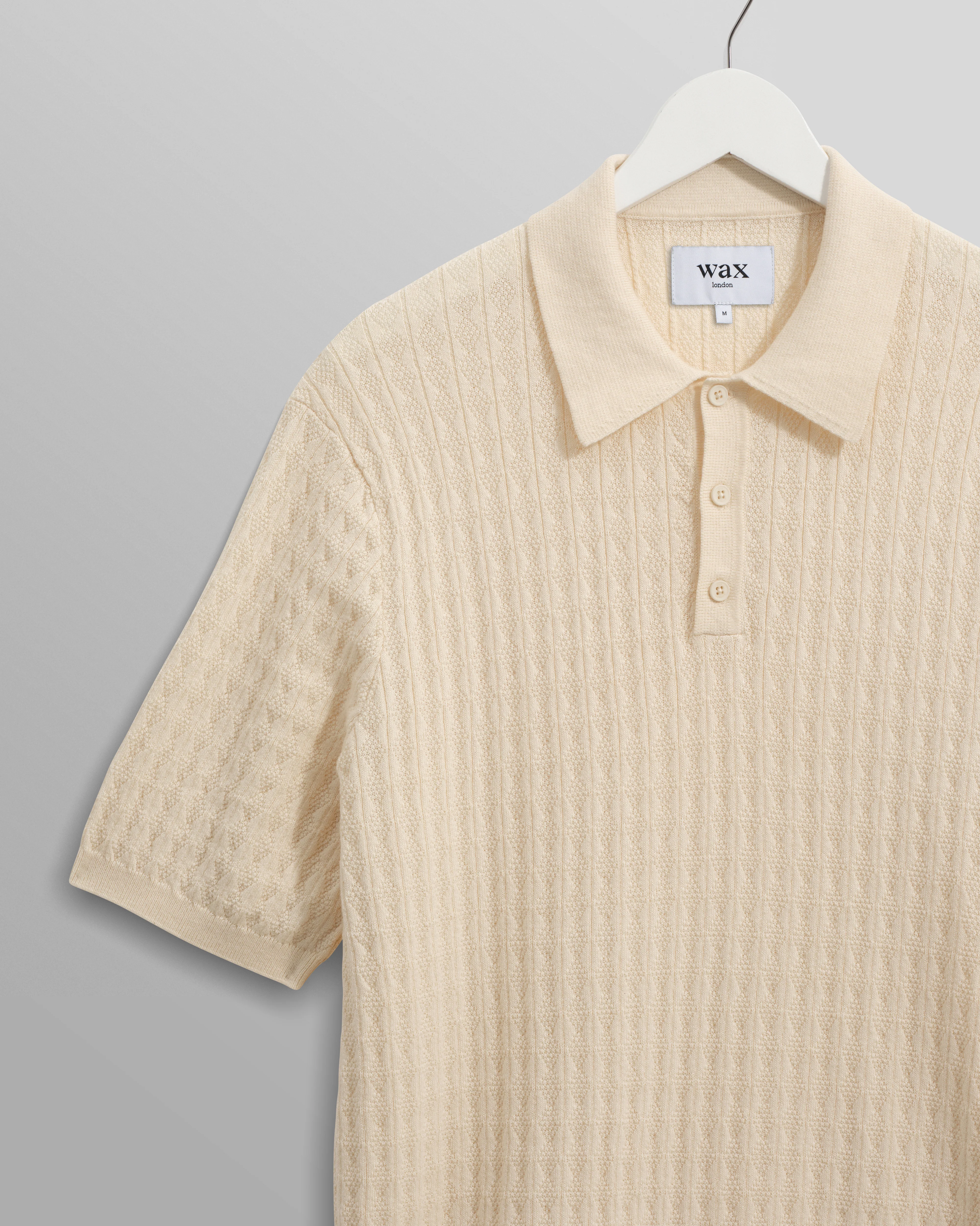 Naples - Ecru Diamond Stripe Knitted Polo - Image 6