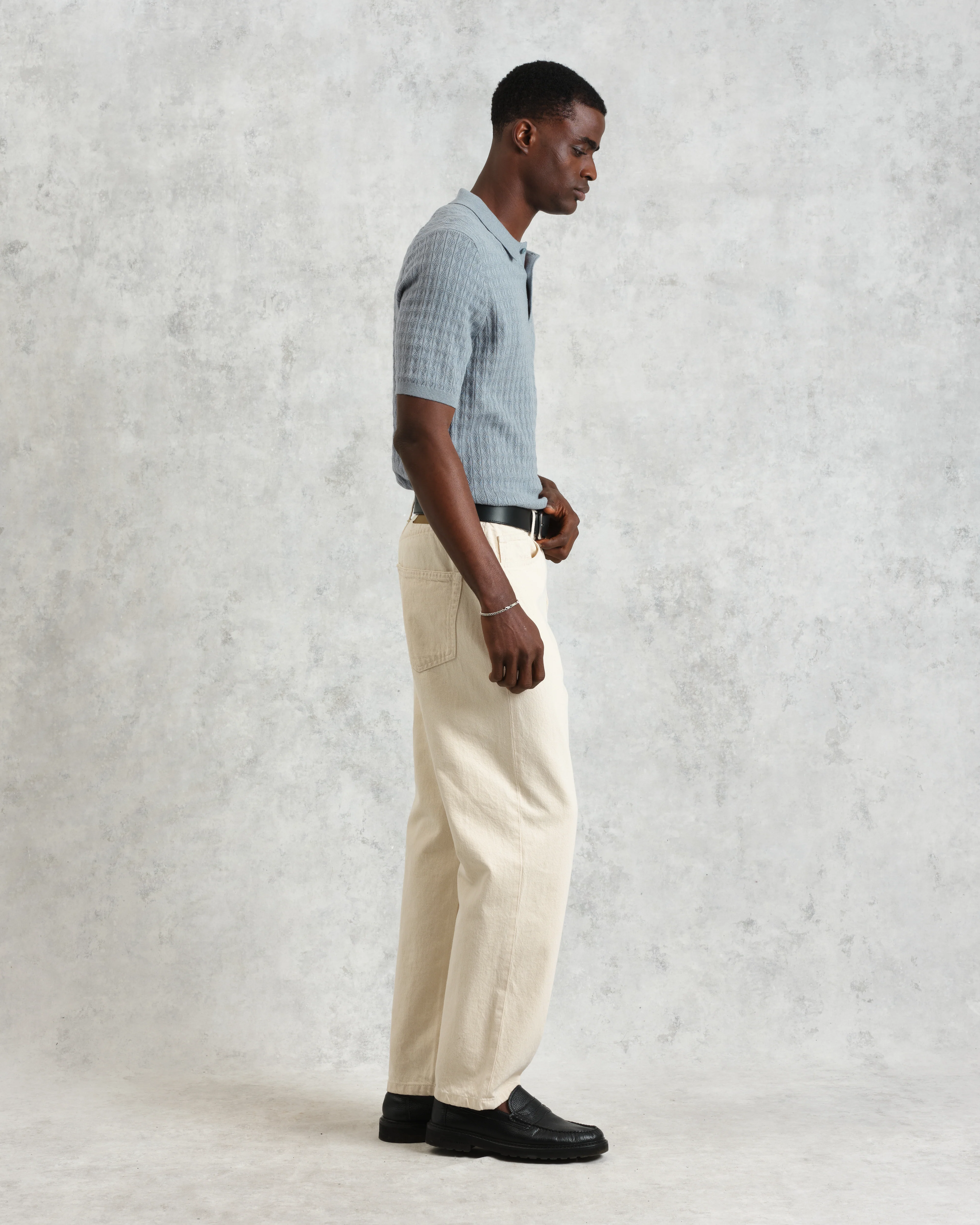 Naples - Grey Blue Diamond Stripe Knitted Polo - Image 5