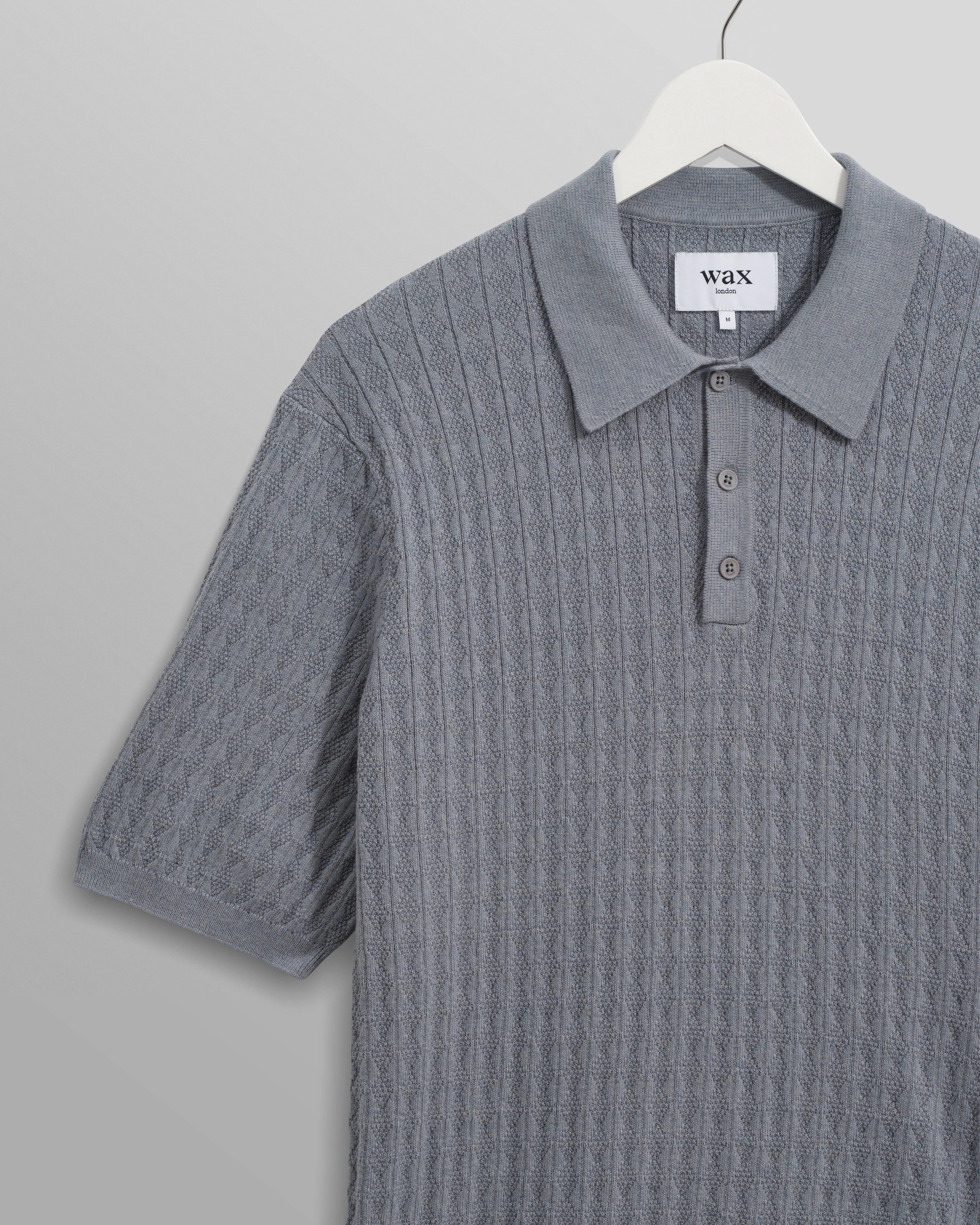 Naples - Grey Blue Diamond Stripe Knitted Polo - Image 7