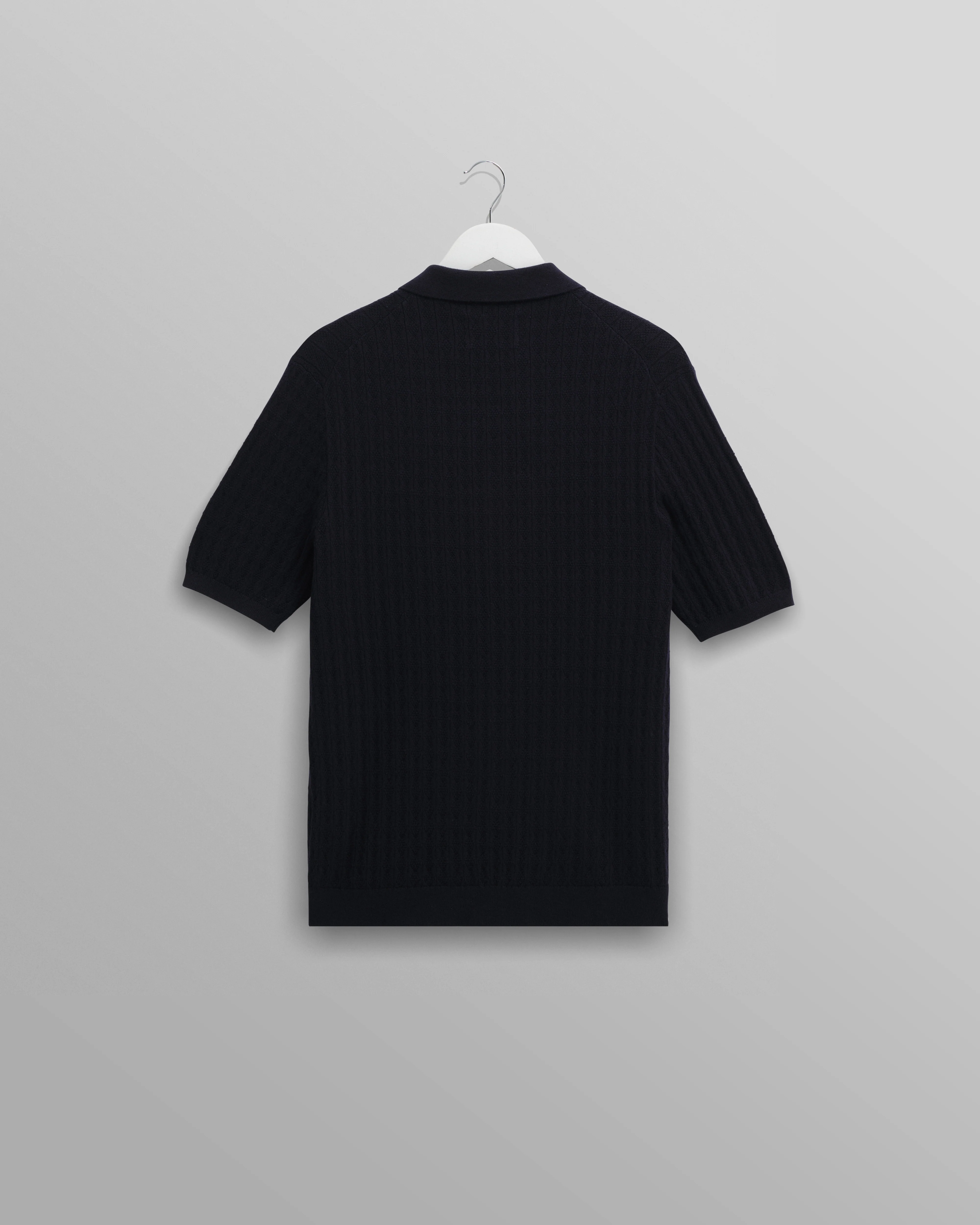 Naples - Navy Diamond Stripe Knitted Polo - Image 8