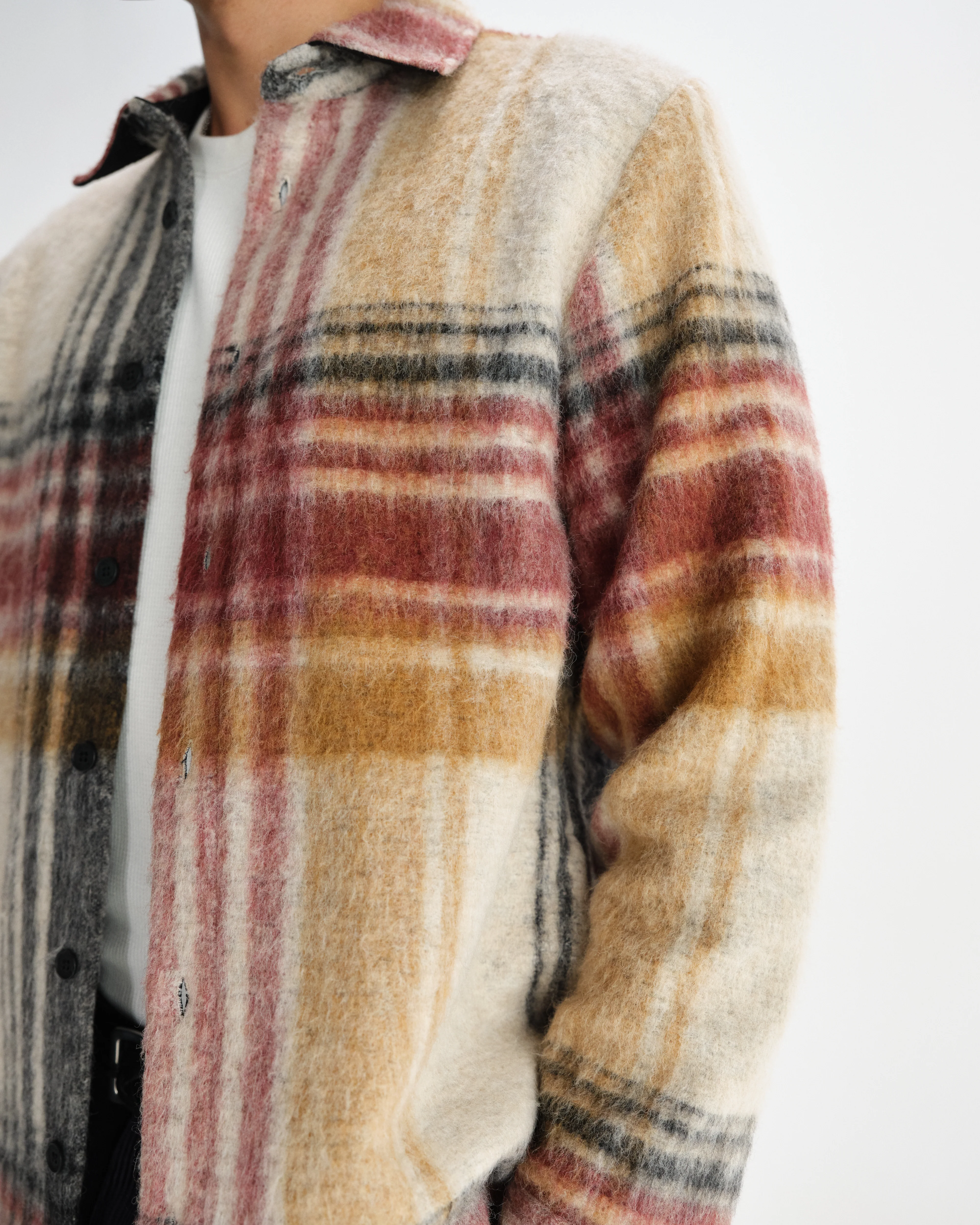 Nolan - Natural And Multicolour Check Wool Overshirt - Image 3