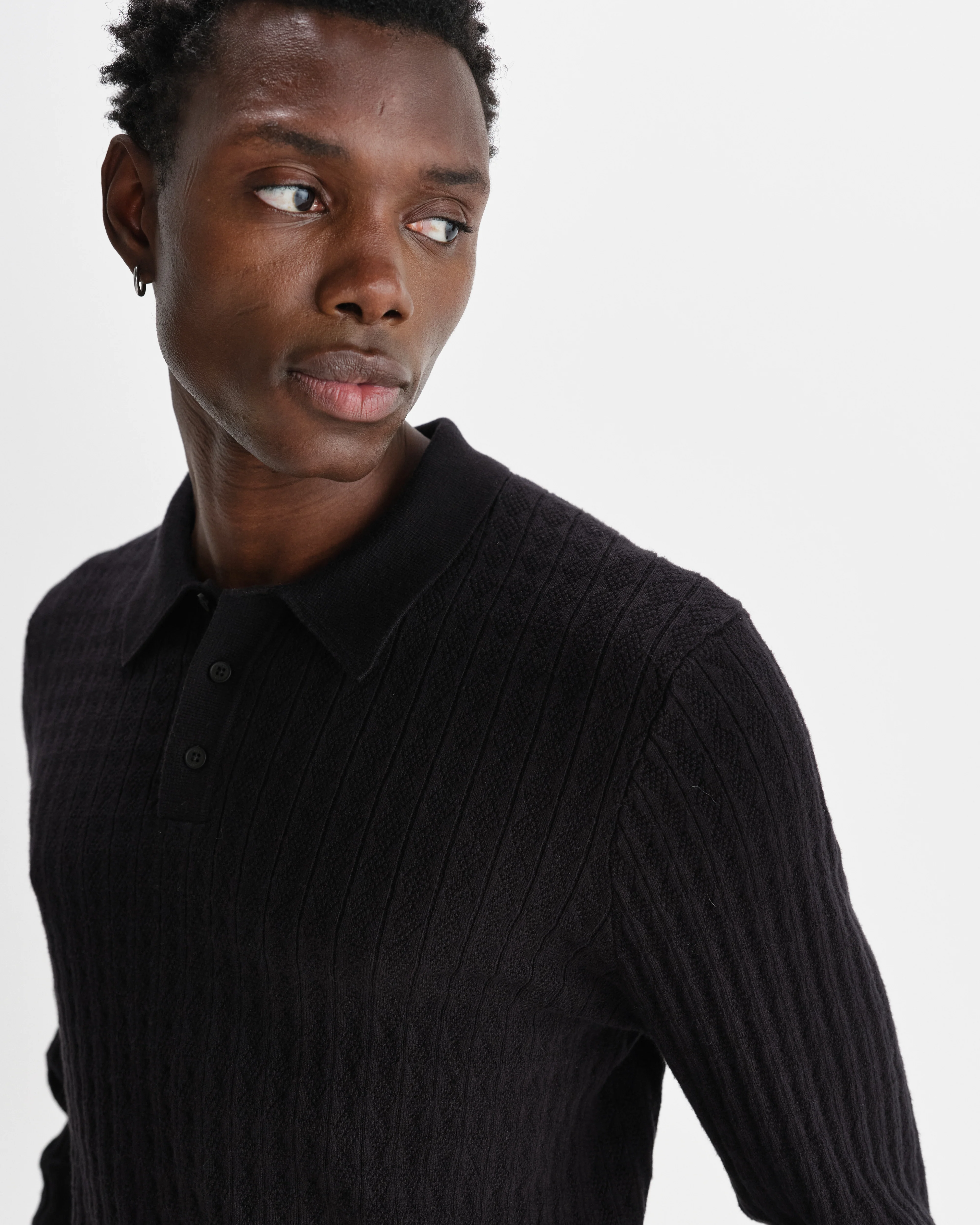 Oban - Black Diamond Stripe Knitted Polo - Image 3