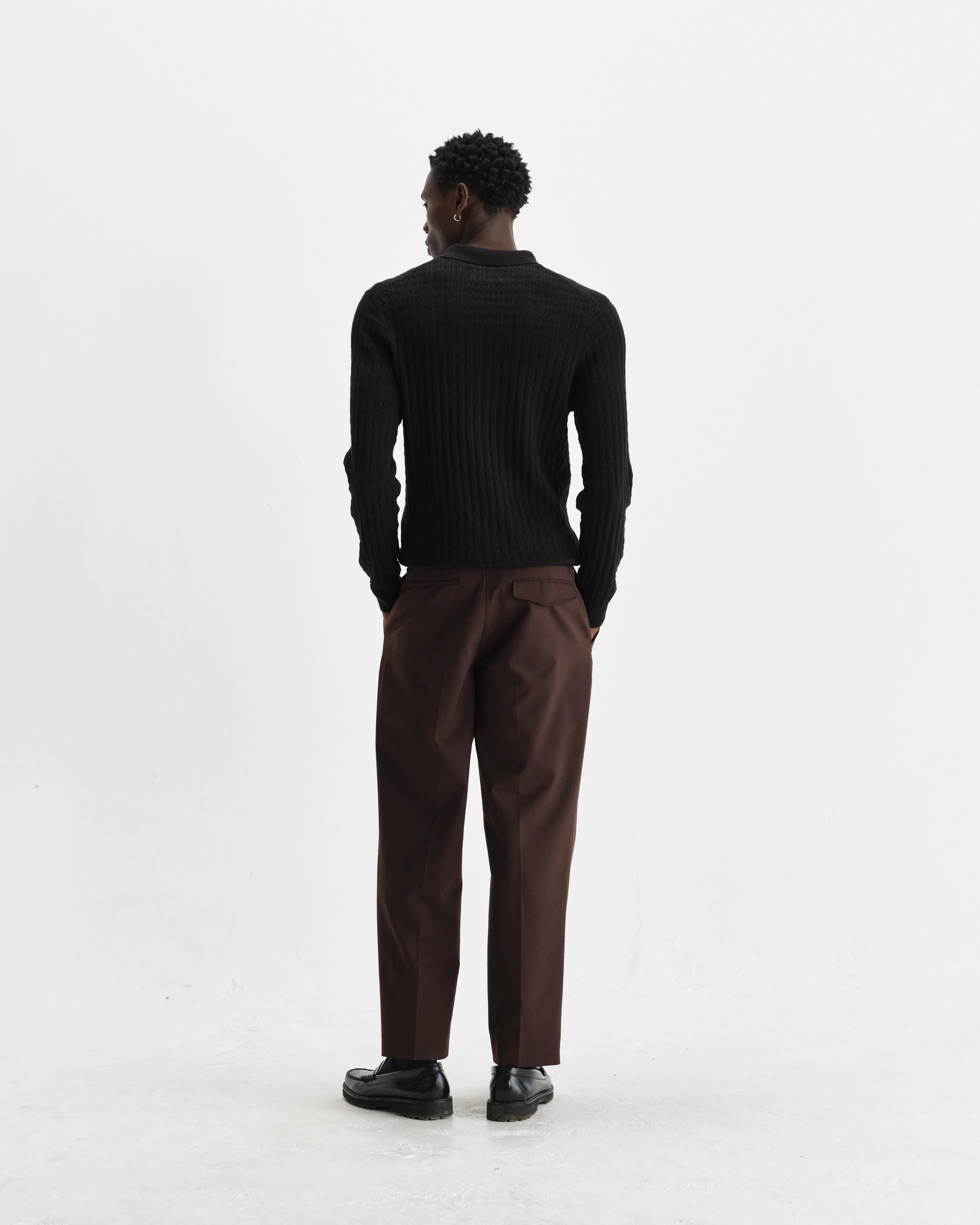 Oban - Black Diamond Stripe Knitted Polo - Image 6