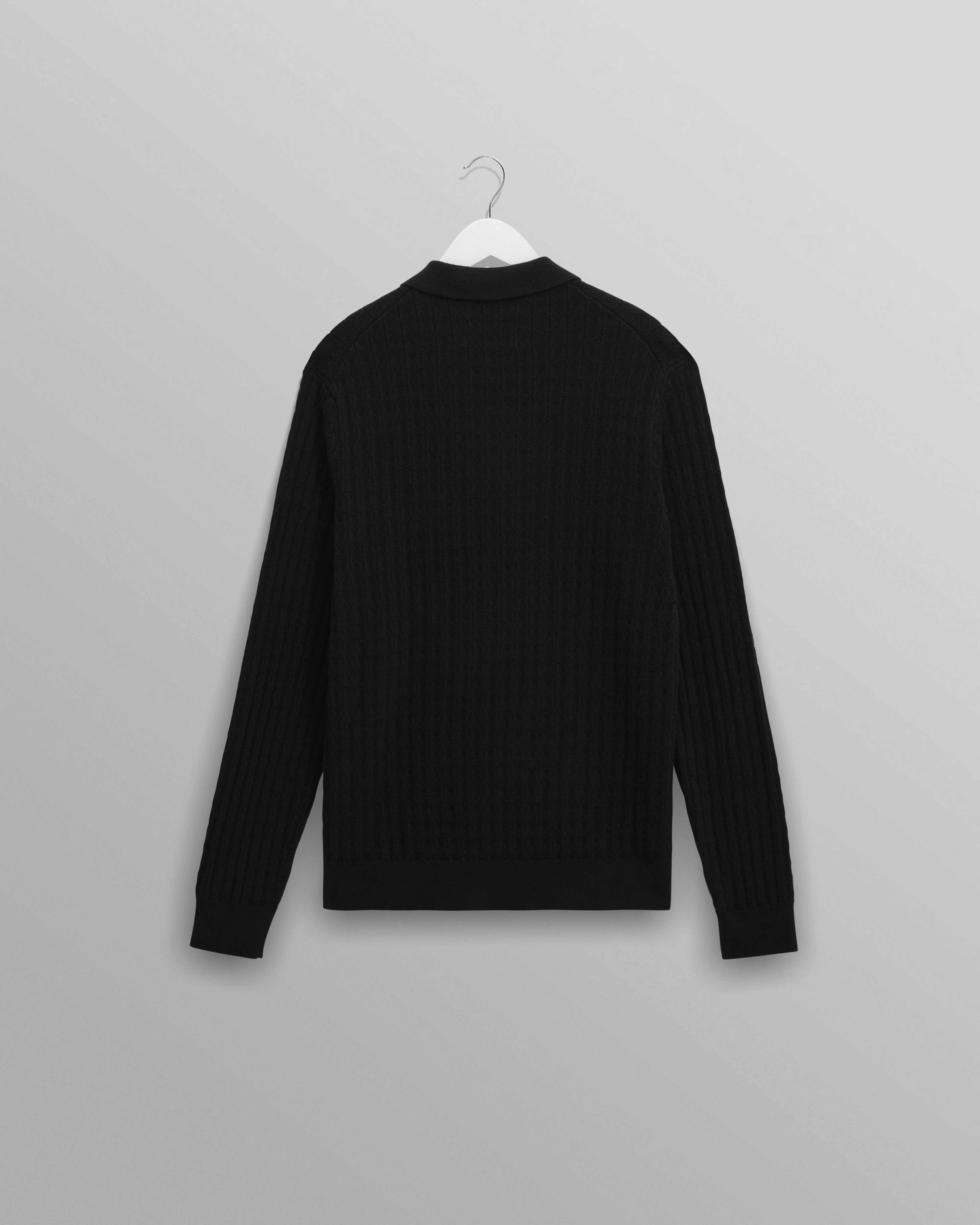 Oban - Black Diamond Stripe Knitted Polo - Image 8