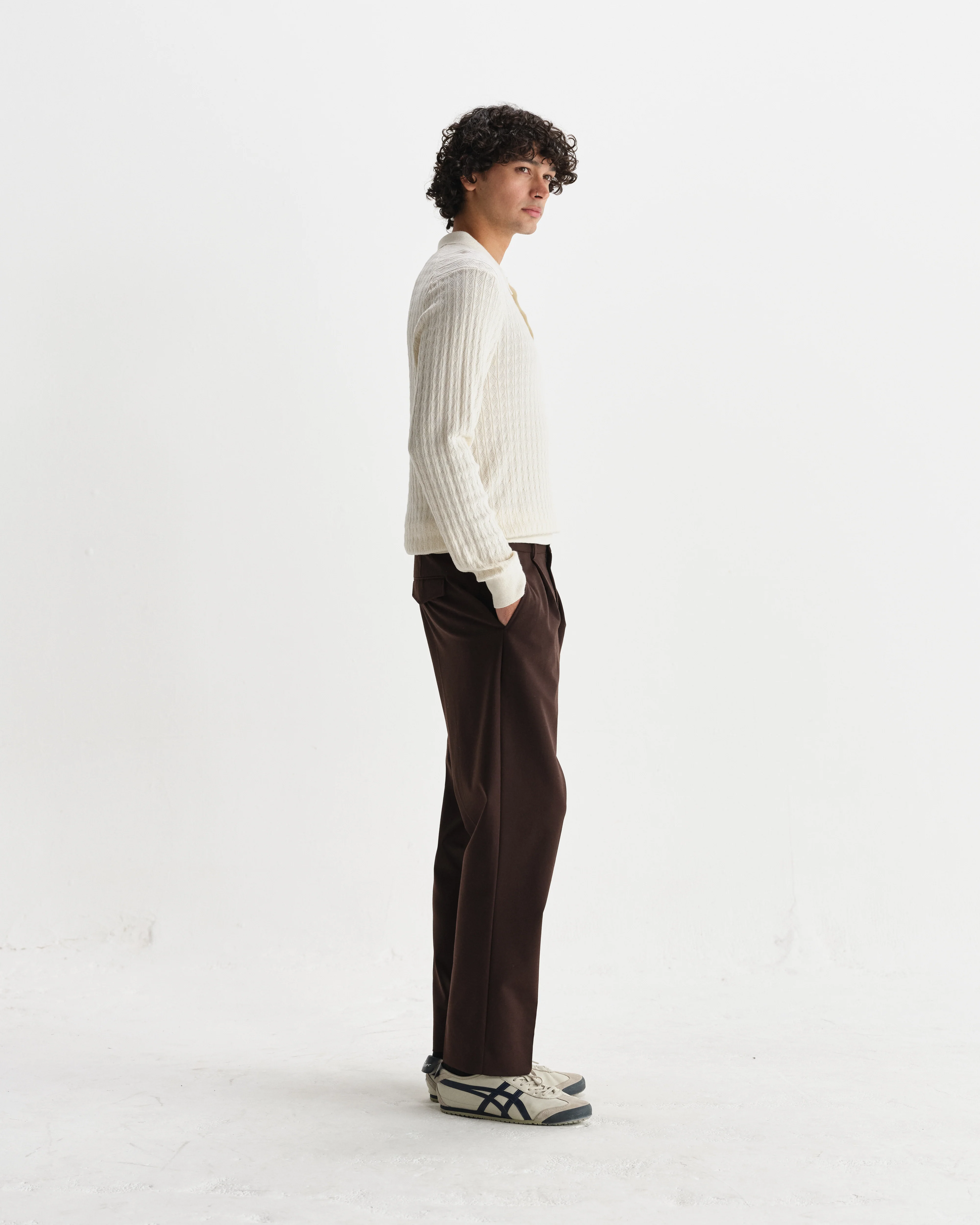 Oban - Ecru Diamond Stripe Knitted Polo - Image 5