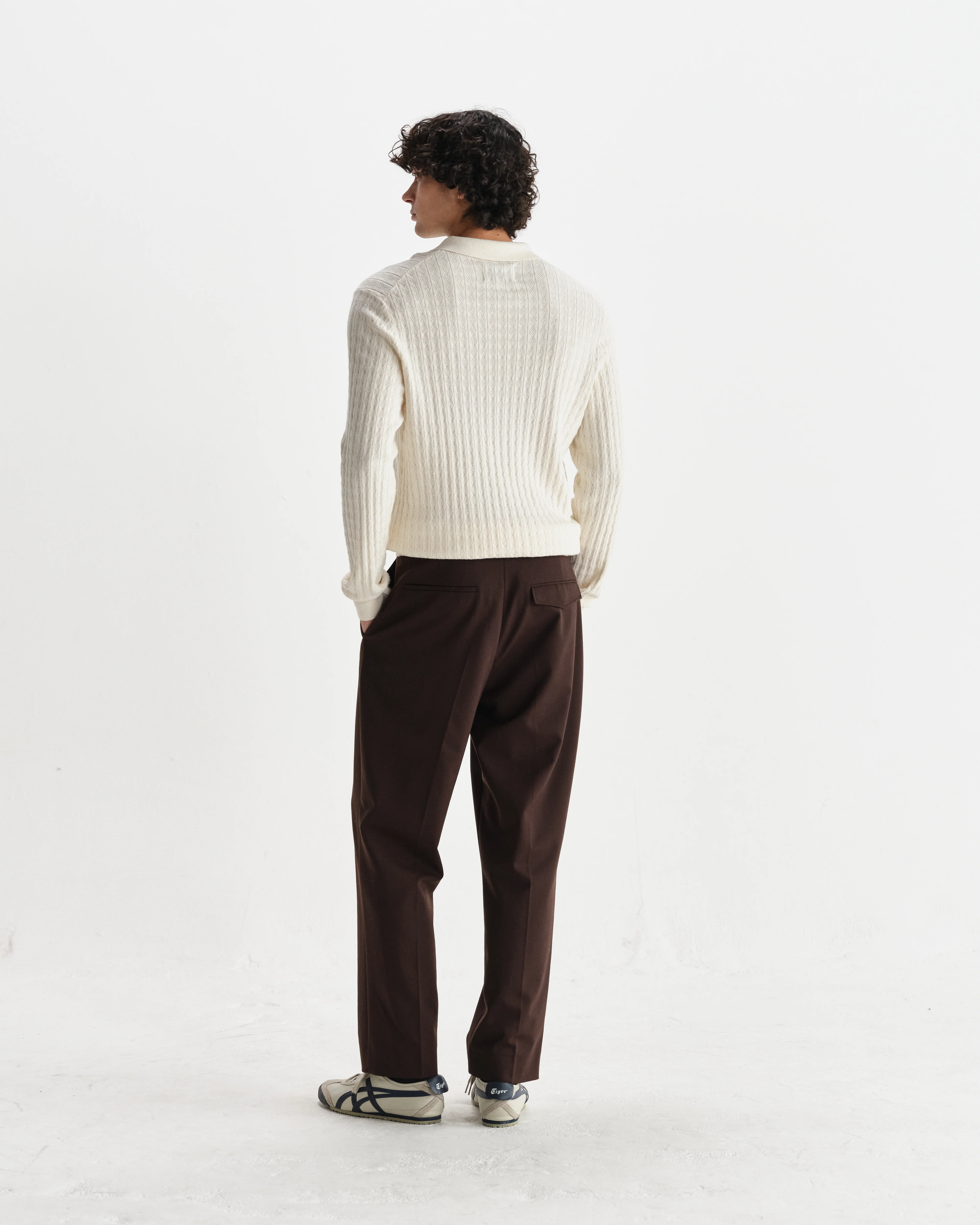 Oban - Ecru Diamond Stripe Knitted Polo - Image 6