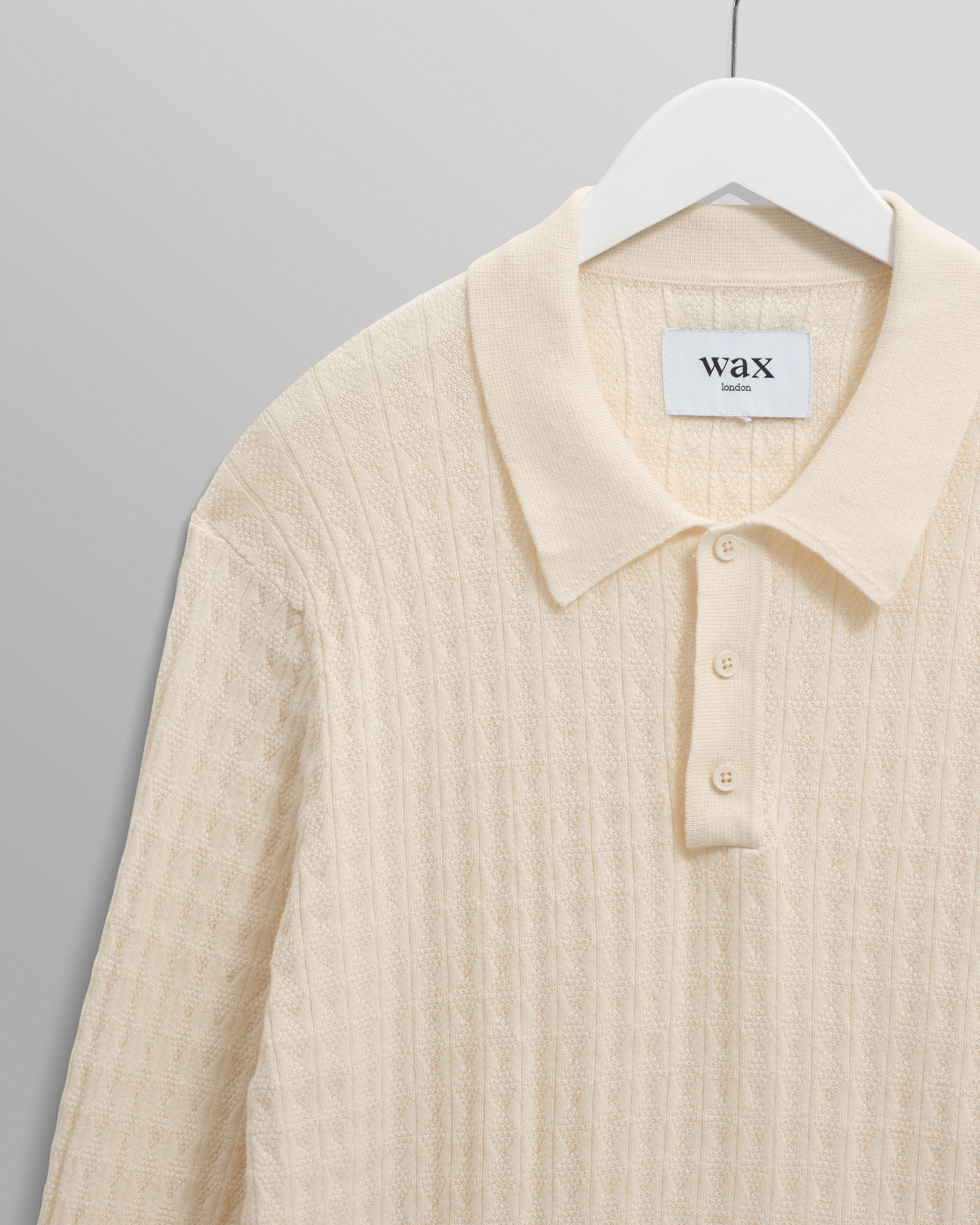 Oban - Ecru Diamond Stripe Knitted Polo - Image 7