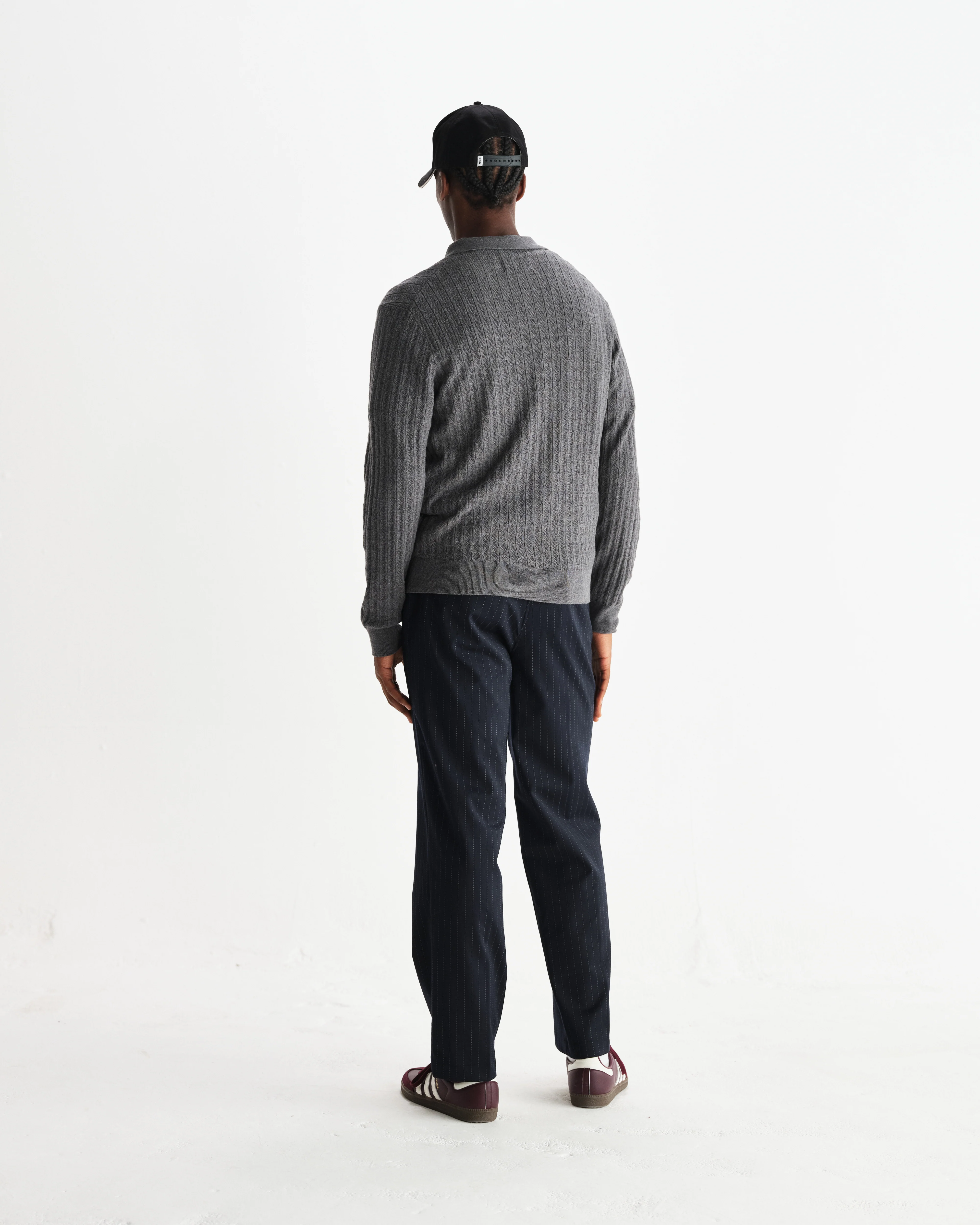 Oban - Grey Marl Diamond Stripe Knitted Polo - Image 6