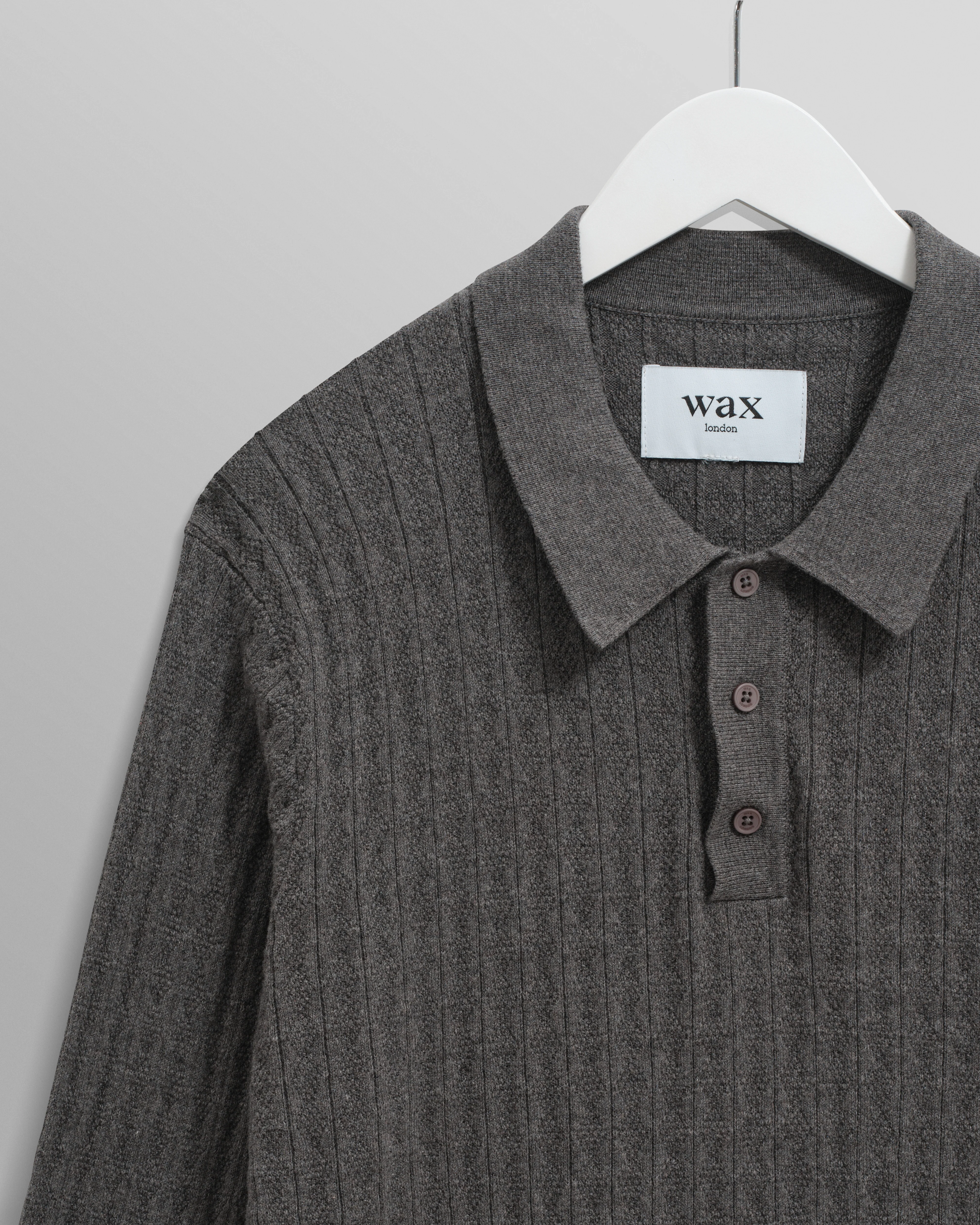 Oban - Grey Marl Diamond Stripe Knitted Polo - Image 7