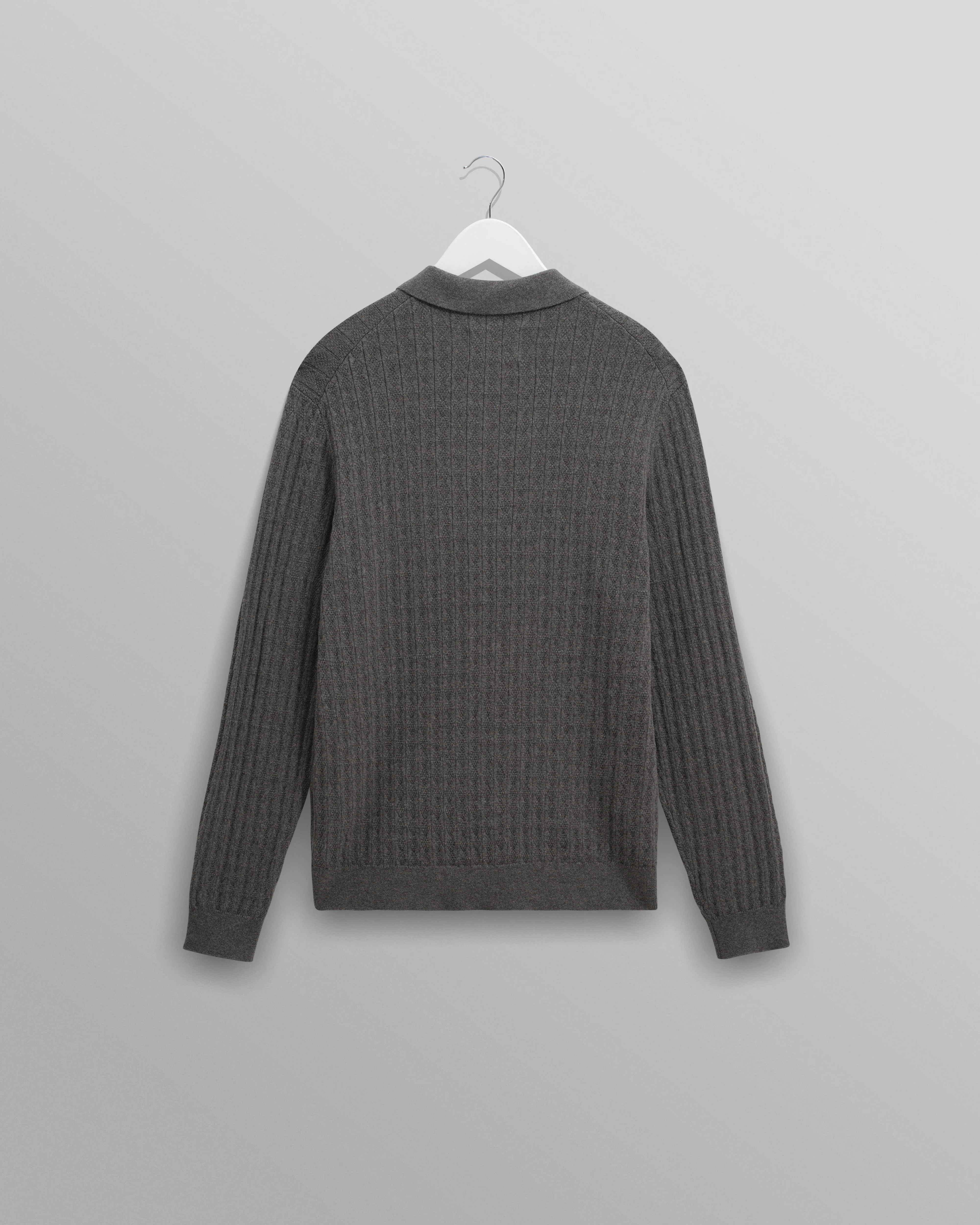 Oban - Grey Marl Diamond Stripe Knitted Polo - Image 8