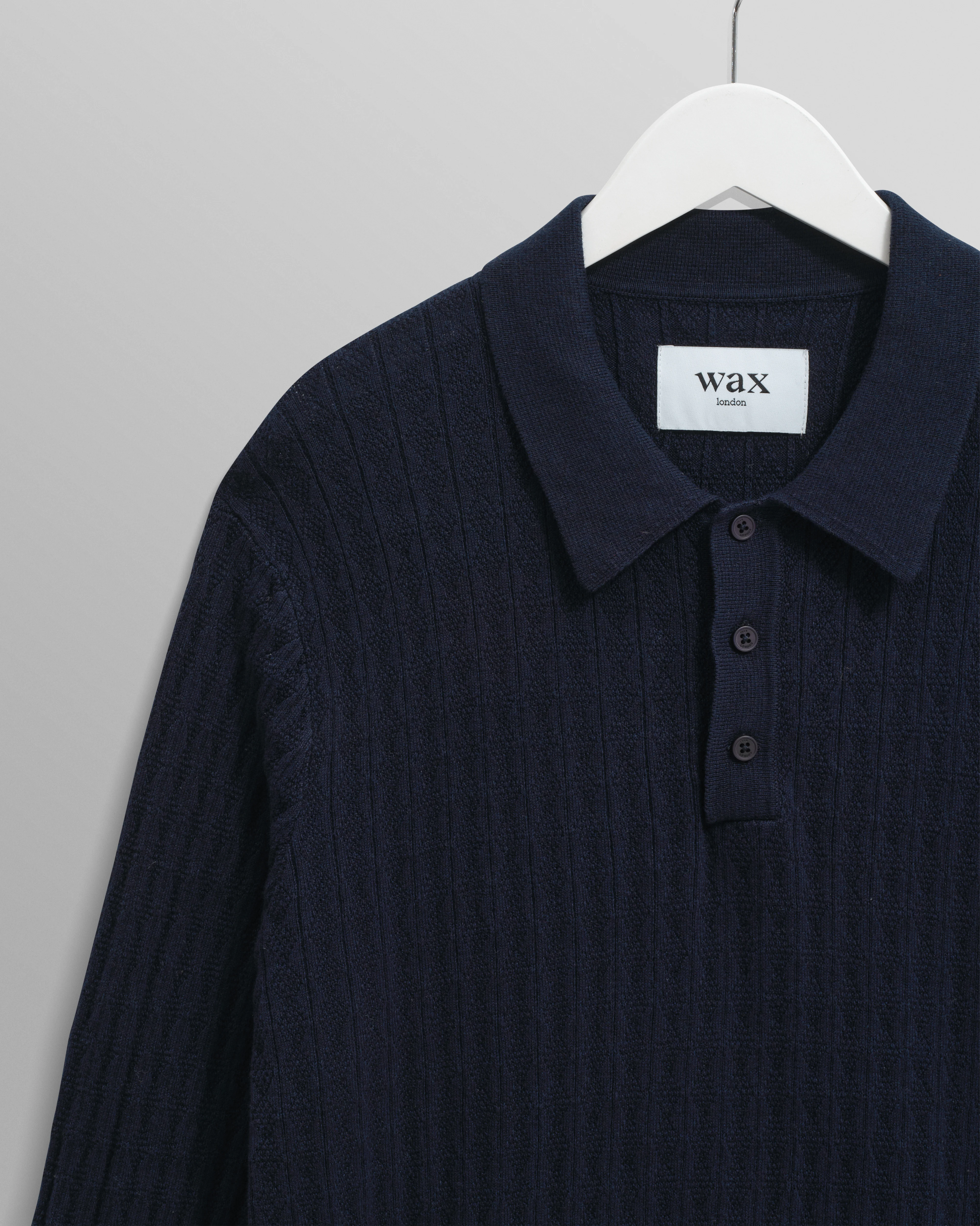 Oban - Navy Diamond Stripe Knitted Polo - Image 7