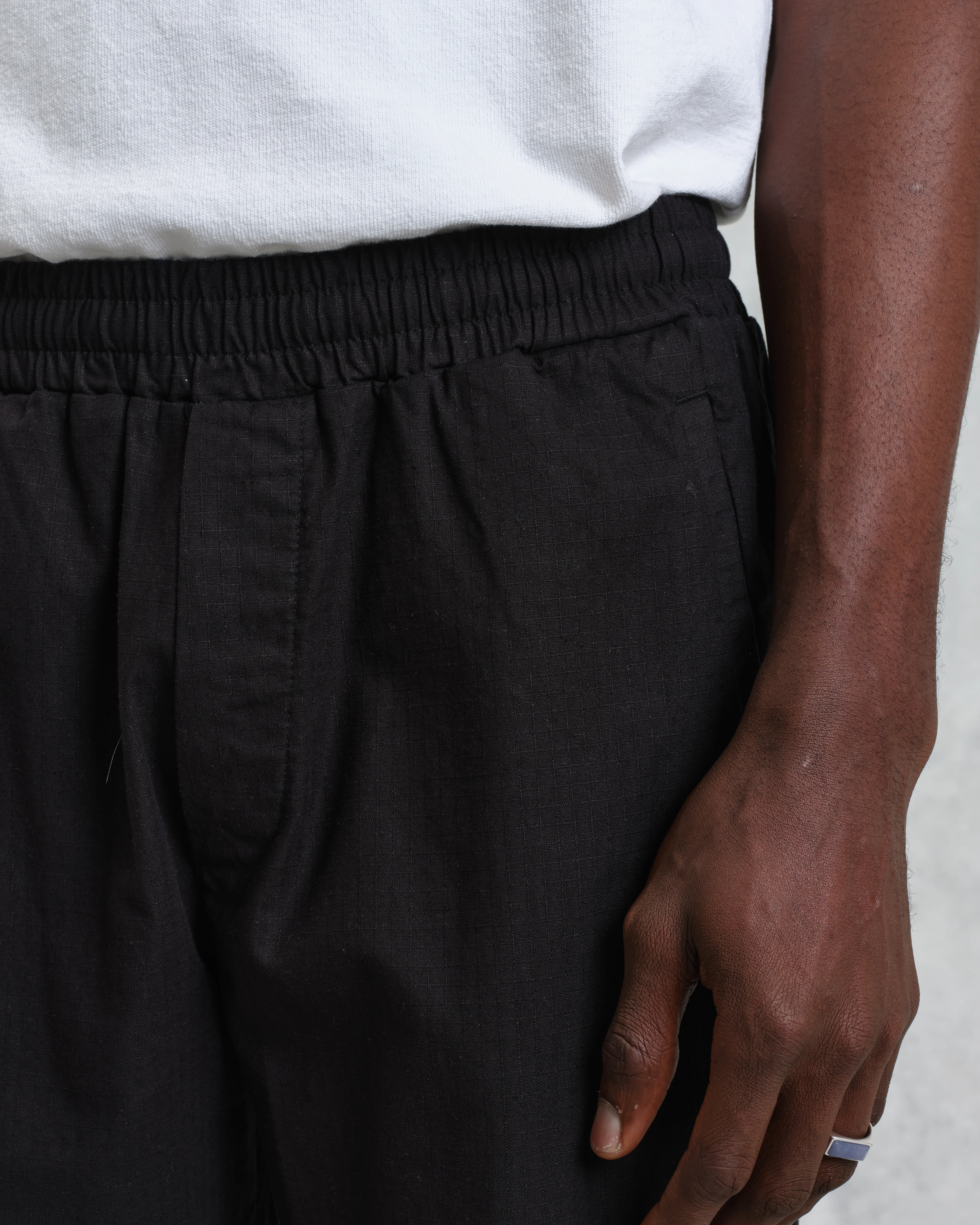 Tyne - Black Cotton-Linen Ripstop Trousers - Image 4