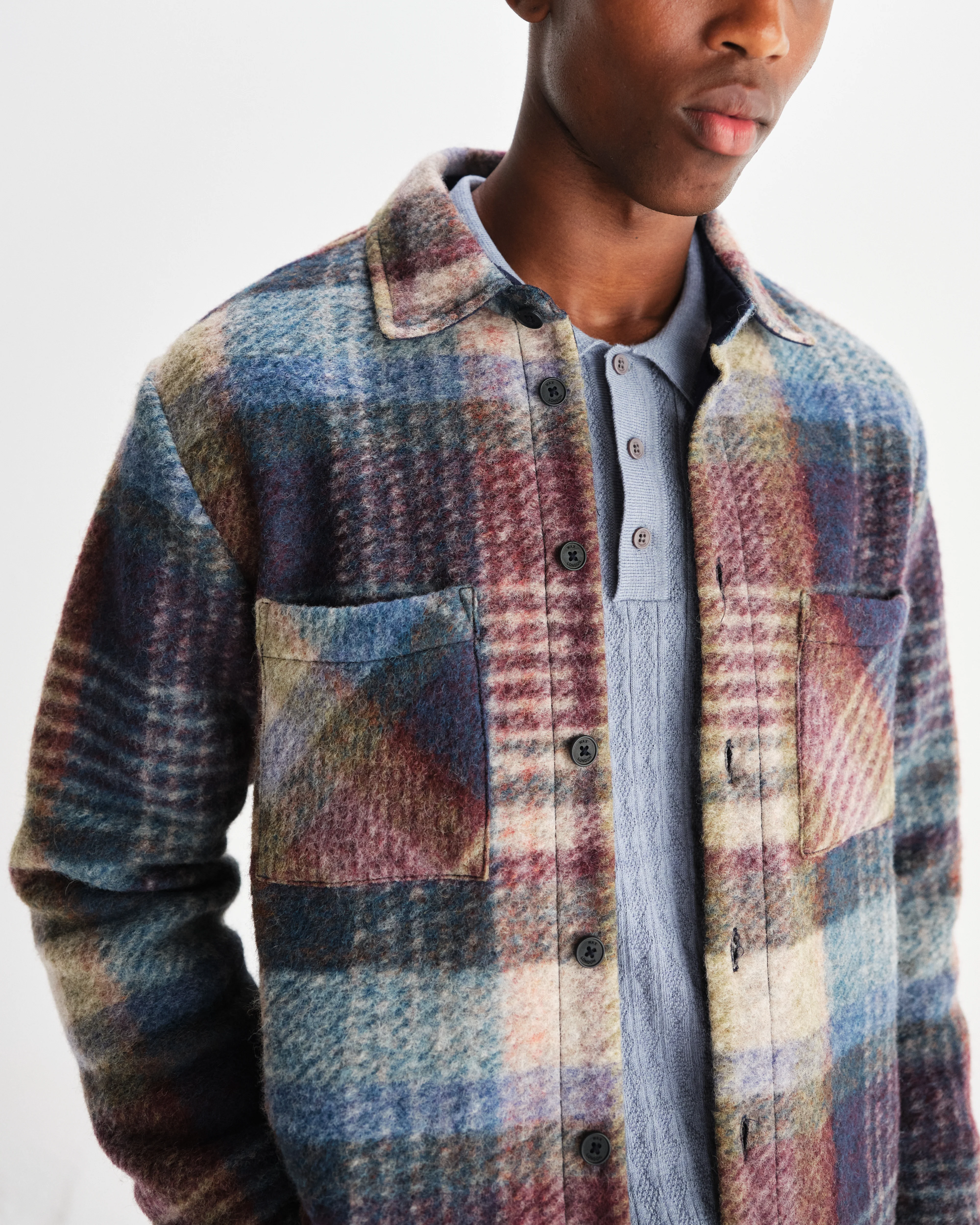 Whiting - Blue And Multicolour Check Wool Overshirt - Image 3